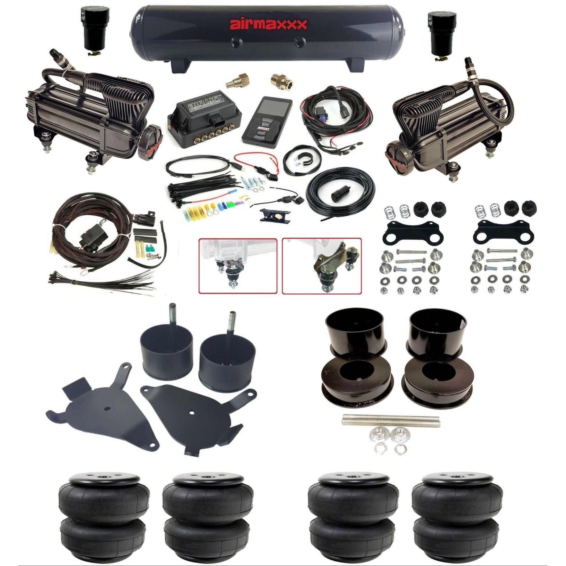 air lift 3p 27685 air ride kit dual X-series compressors steel tank & airlift bags w/airmaxxx brackets for 1978-88 g body KGBDY-XB2-57S-27685-WK-3P2D25