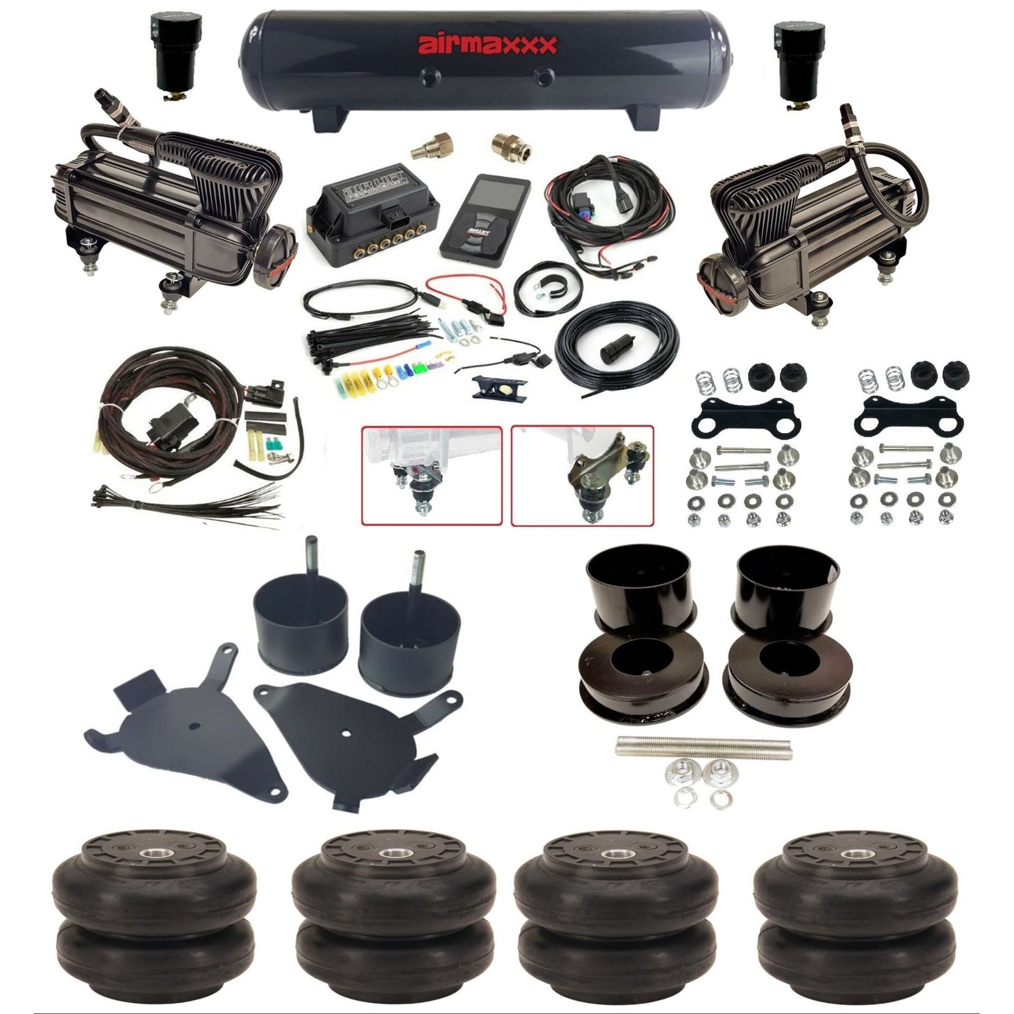 air lift 3p 27685 air ride kit dual X-series compressors steel tank & slam bags w/airmaxxx brackets for 1978-88 g body KGBDY-XB2-57S-27685-WK-3P2SS6