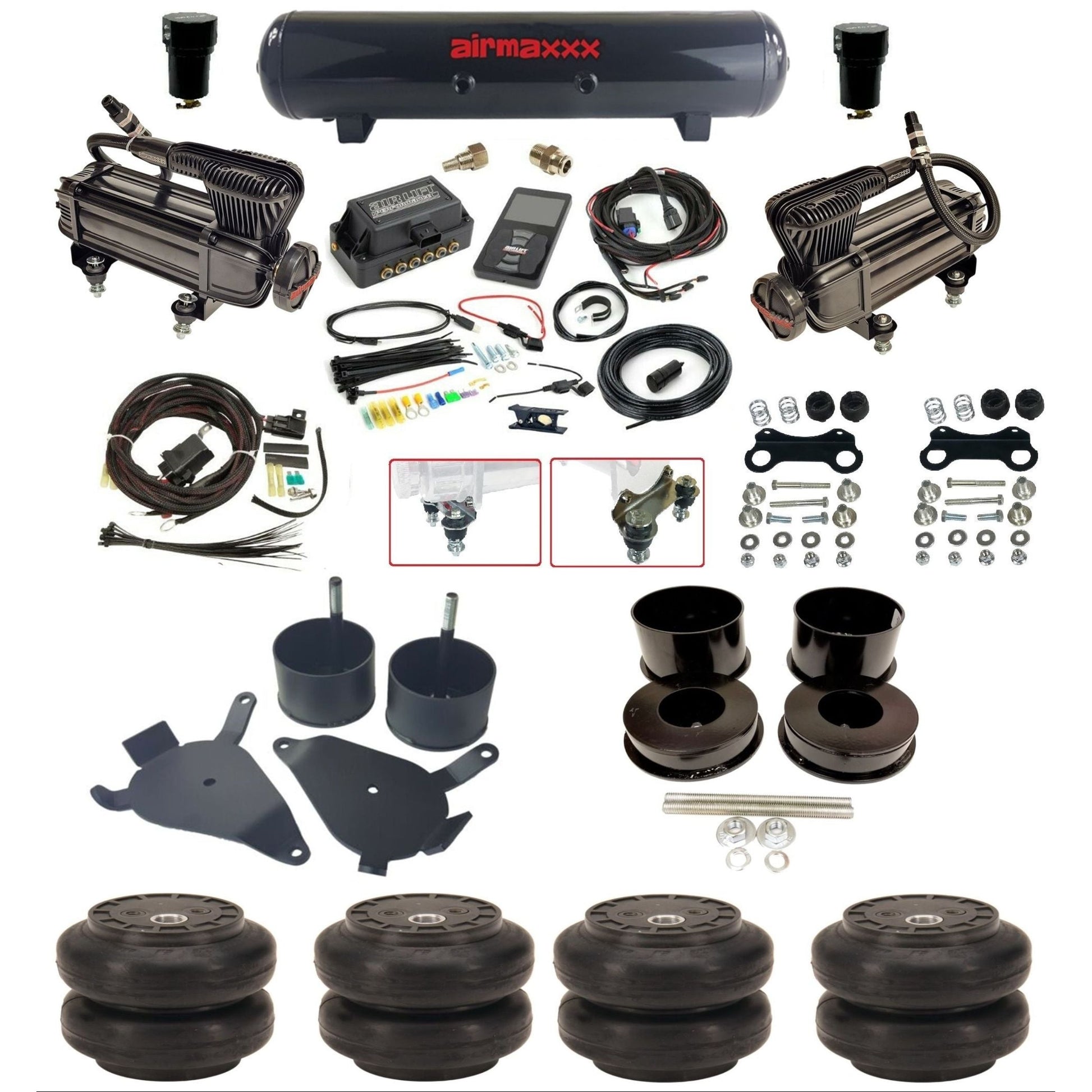 air lift 3p 27685 air ride kit dual X-series compressors steel tank & slam bags w/airmaxxx brackets for 1978-88 g body KGBDY-XB2-57S-27685-WK-3P2SS6