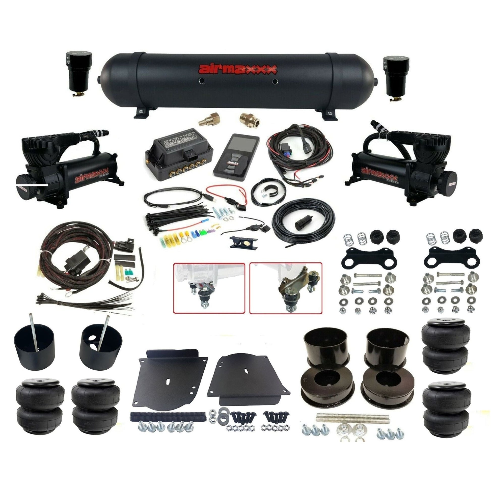 air lift 3p 27685 air ride kit dual black 580 compressors aluminum tank airlift bags & airmaxxx brackets for 1964-72 gm a-body KABDY-580B2-57ABK-27685-WK-3P2D25