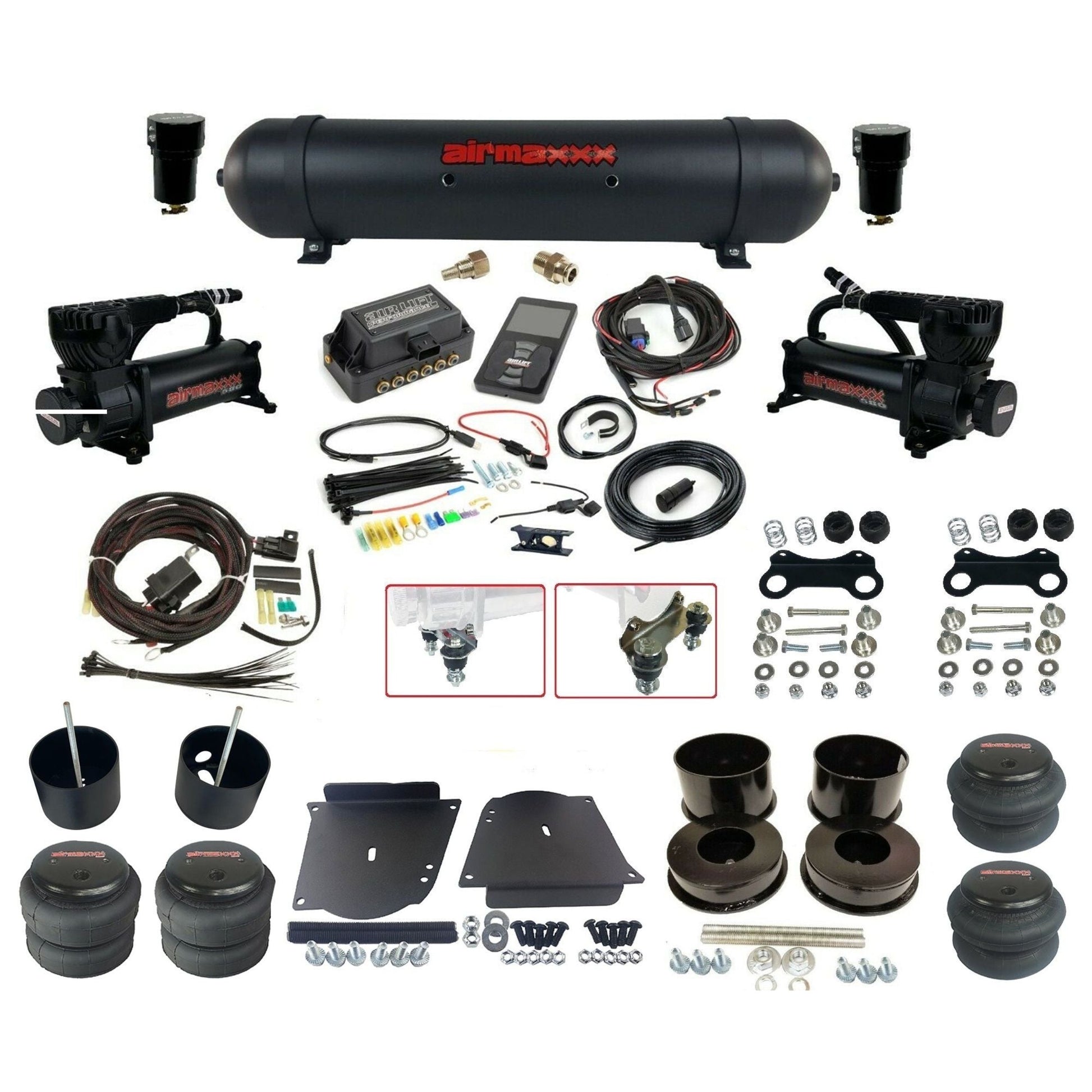 air lift 3p 27685 air ride kit dual black 580 compressors aluminum tank bags & airmaxxx brackets for 1964-72 gm a-body KABDY-580B2-57ABK-27685-WK-3P2
