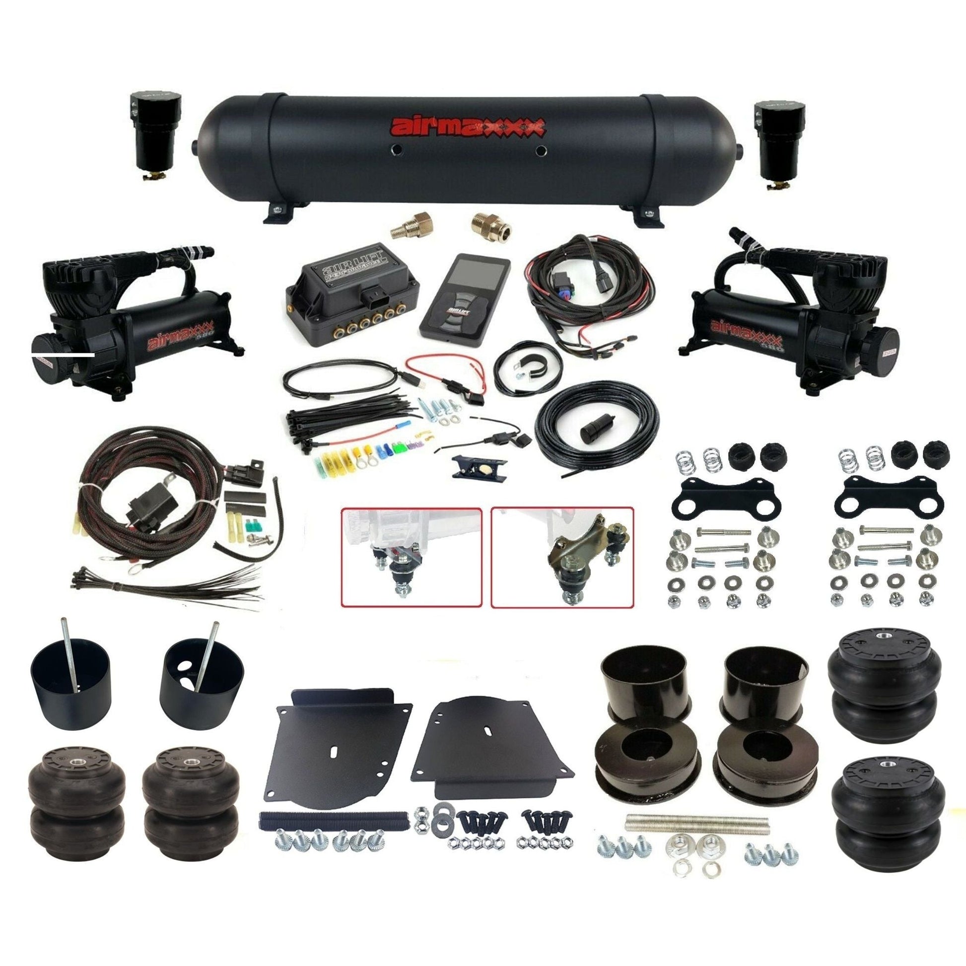air lift 3p 27685 air ride kit dual black 580 compressors aluminum tank slam bags & airmaxxx brackets for 1964-72 gm a-body KABDY-580B2-57ABK-27685-WK-3P2SS6SS7