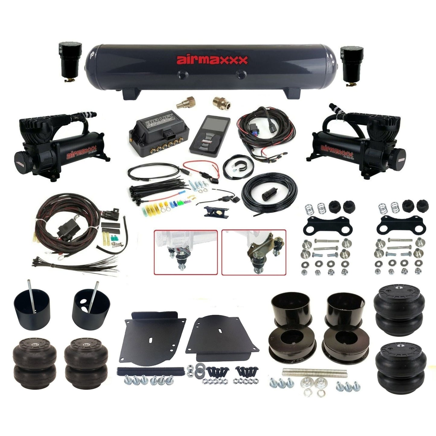 air lift 3p 27685 air ride kit dual black 580 compressors steel tank slam bags & airmaxxx brackets for 1964-72 gm a-body KABDY-580B2-57S-27685-WK-3P2SS6SS7