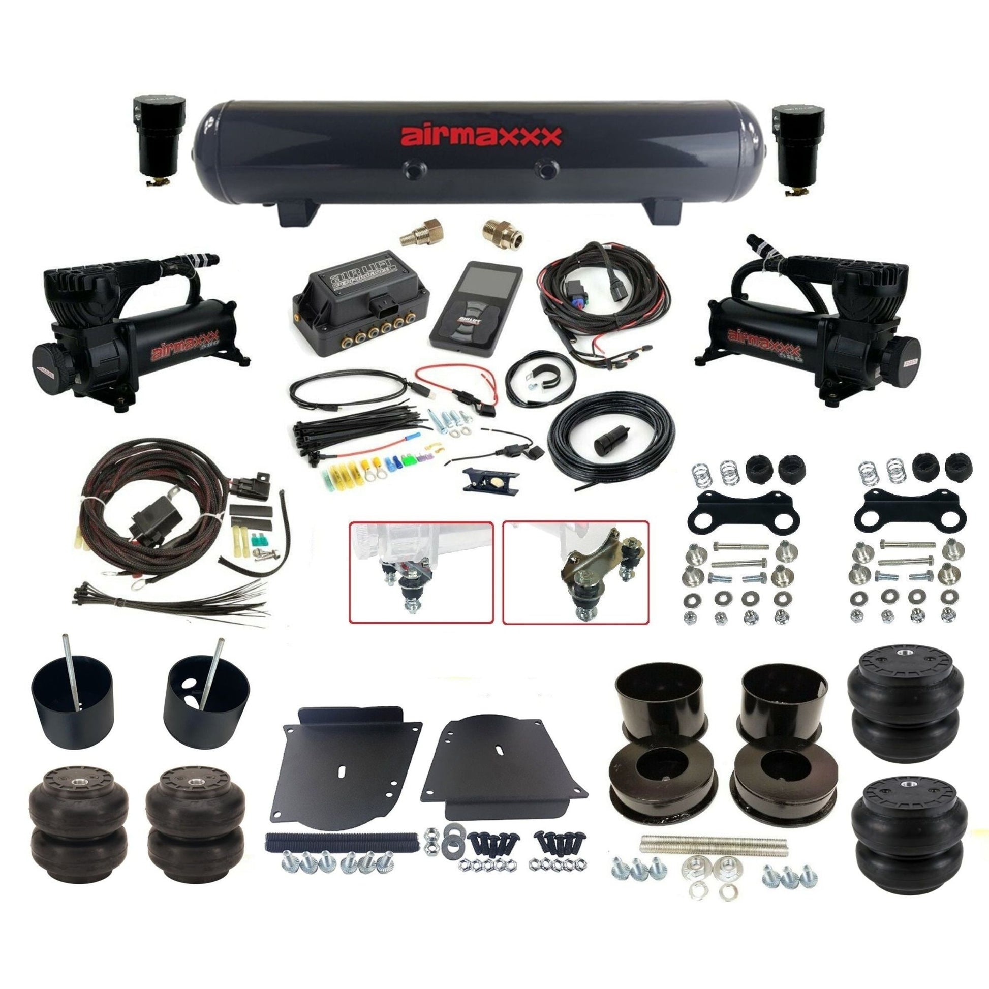 air lift 3p 27685 air ride kit dual black 580 compressors steel tank slam bags & airmaxxx brackets for 1964-72 gm a-body KABDY-580B2-57S-27685-WK-3P2SS6SS7
