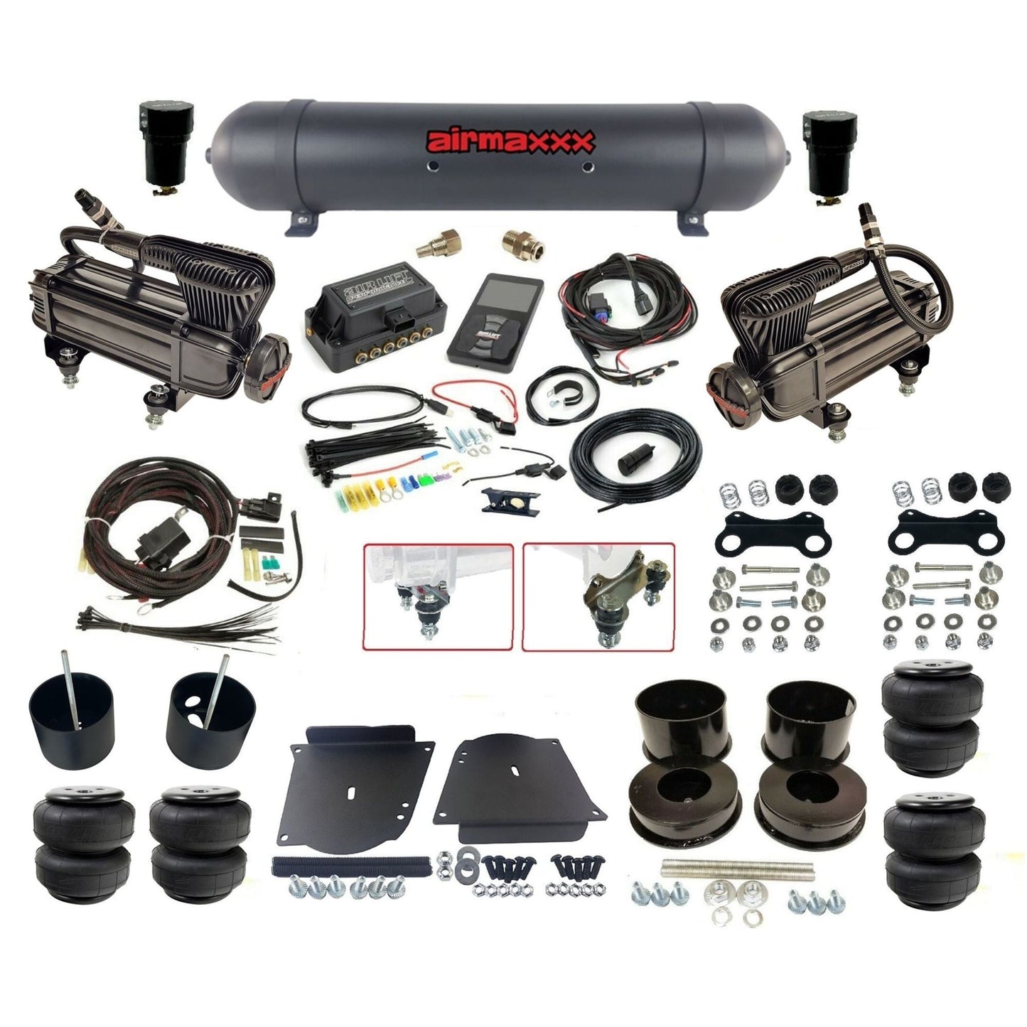 air lift 3p 27685 air ride kit dual x-series compressors aluminum tank airlift bags & airmaxxx brackets for 1964-72 gm a-body KABDY-XB2-57ABK-27685-WK-3P2D25