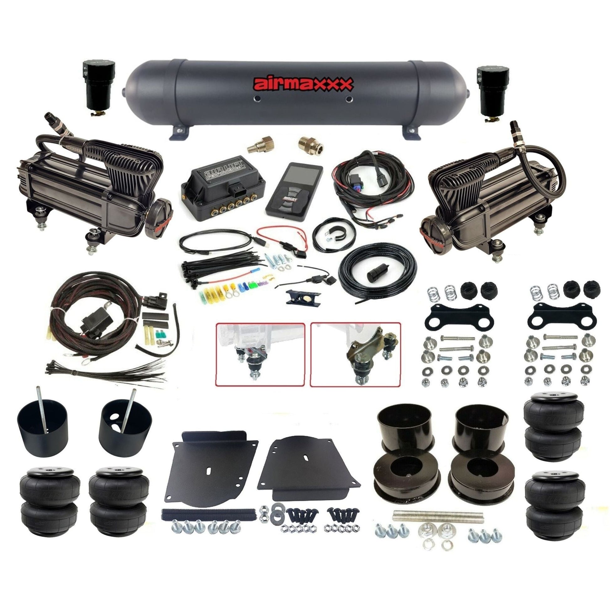air lift 3p 27685 air ride kit dual x-series compressors aluminum tank airlift bags & airmaxxx brackets for 1964-72 gm a-body KABDY-XB2-57ABK-27685-WK-3P2D25