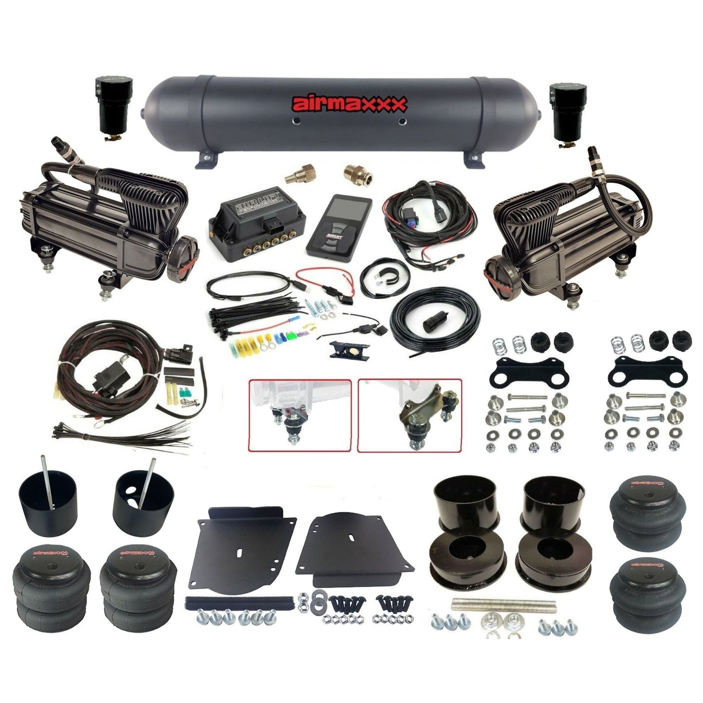 air lift 3p 27685 air ride kit dual x-series compressors aluminum tank bags & airmaxxx brackets for 1964-72 gm a-body KABDY-XB2-57ABK-27685-WK-3P2