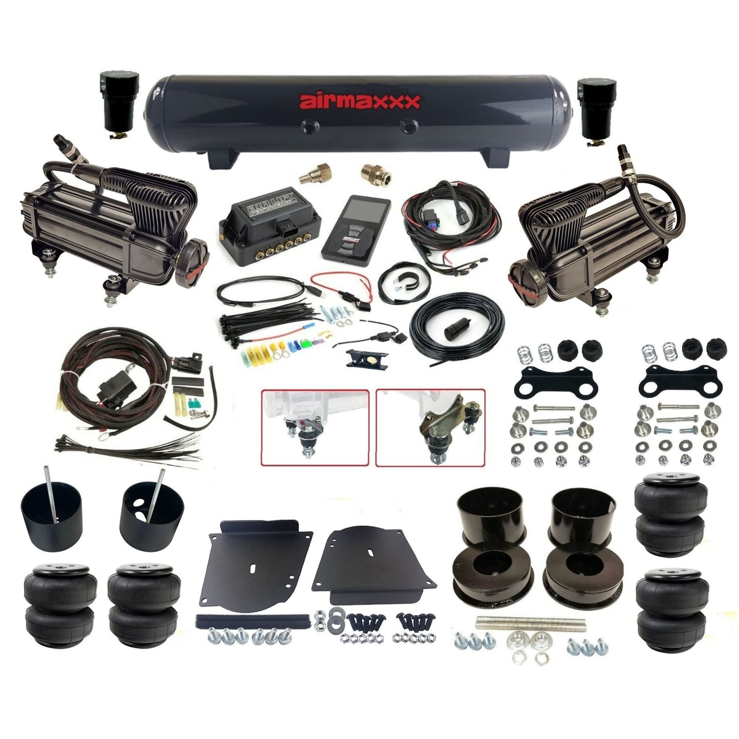 air lift 3p 27685 air ride kit dual x-series compressors steel tank airlift bags & airmaxxx brackets for 1964-72 gm a-body KABDY-XB2-57S-27685-WK-3P2D25