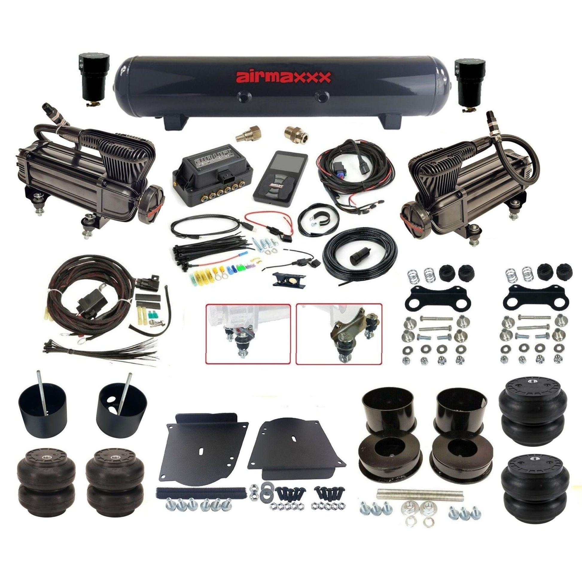 air lift 3p 27685 air ride kit dual x-series compressors steel tank slam bags & airmaxxx brackets for 1964-72 gm a-body KABDY-XB2-57S-27685-WK-3P2SS6SS7