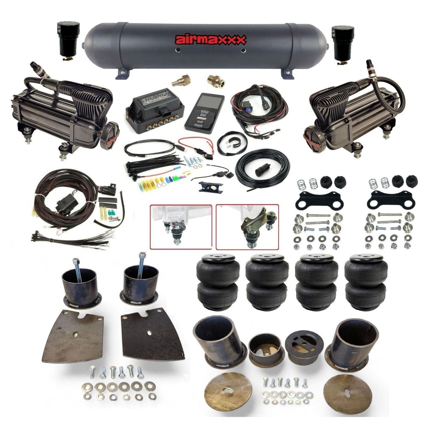 air lift 3p 27685 air ride kit w/x-series compressors black aluminum tank & airlift bags fits 1961-64 buick riviera KBUI61-XB2-57ABK-27685-WK-3P2D25