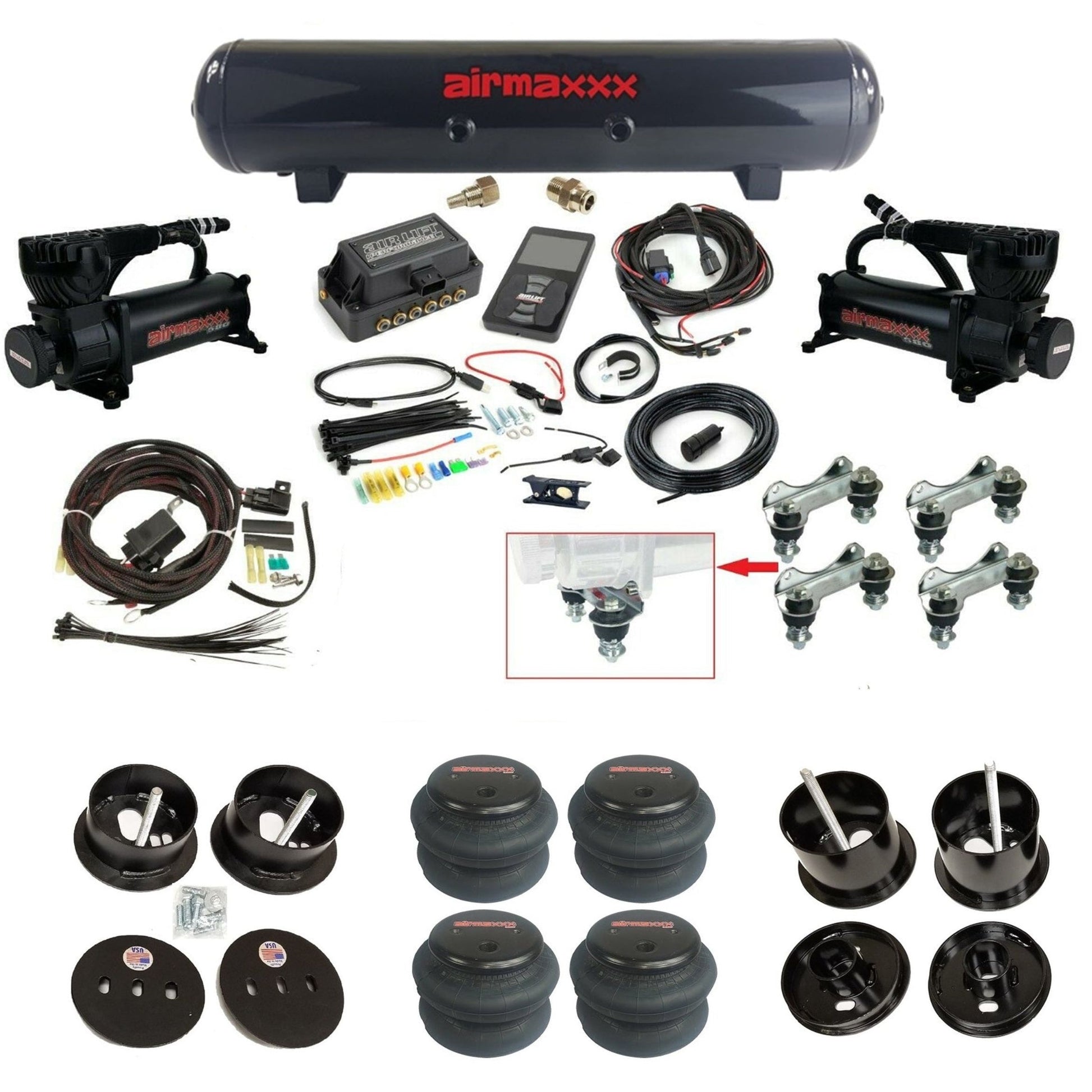air lift 3p 27685 air ride kit with black 580 compressors steel tank & 2600 bags & airmaxxx bolt on brackets fits 1961-62 cadillac K-CAD6162-580B2-57S-27685-WK-3P2