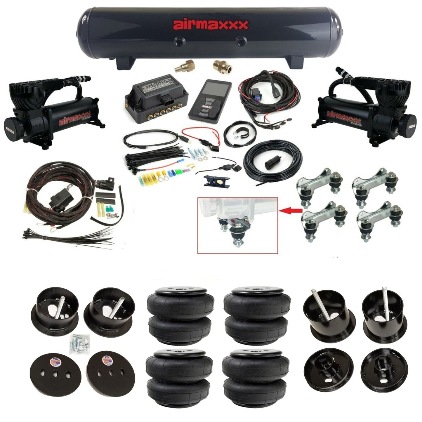 air lift 3p 27685 air ride kit with black 580 compressors steel tank & airlift  bags & airmaxxx bolt on brackets fits 1961-62 cadillac K-CAD6162-580B2-57S-27685-WK-3P2D25