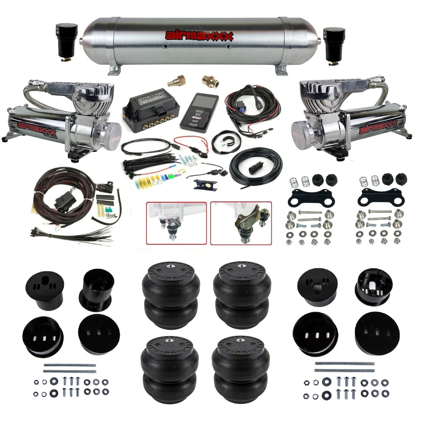 air lift 3p 27685 air ride kit with chrome 580 compressors raw aluminum tank Slam bags & airmaxxx bolt on brackets fits 1958-60 cadillac KCAD58-580C2-57ARW-27685-WK-3P2SS7