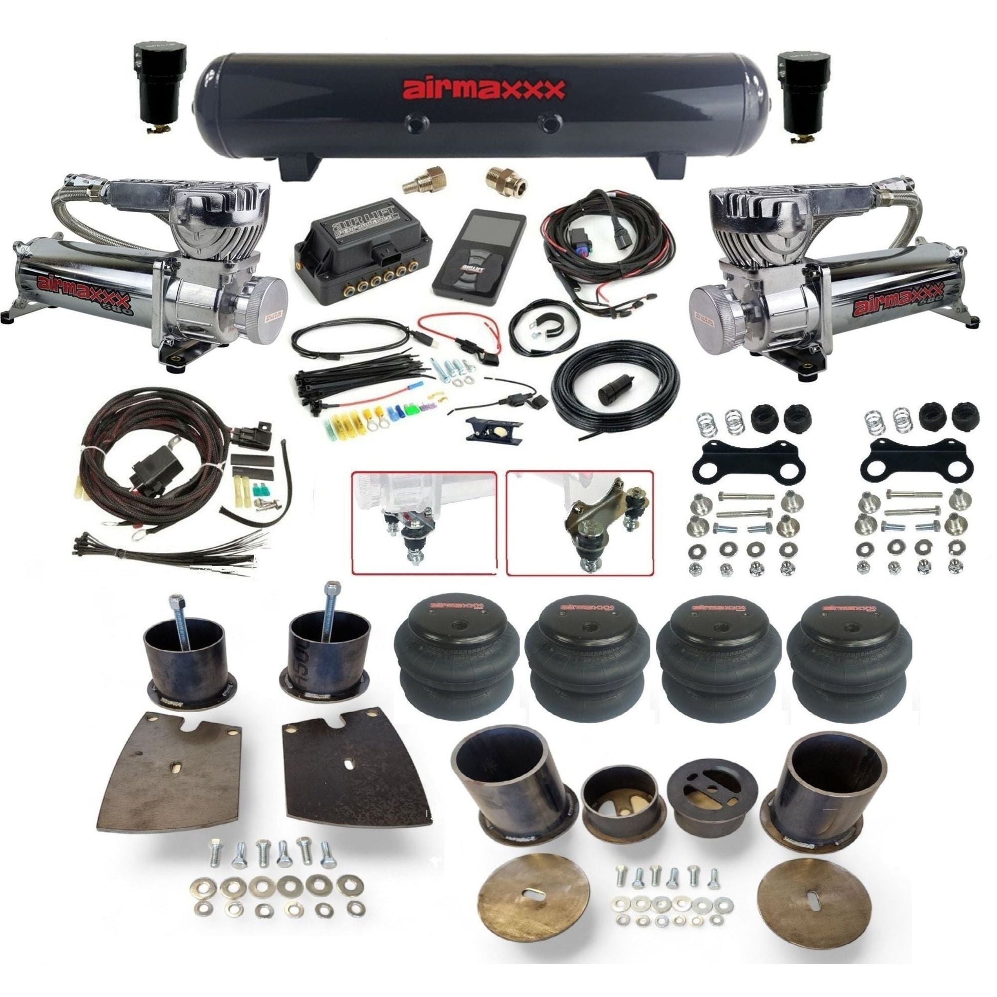 air lift 3p 27685 air ride kit with chrome 580 compressors steel tank & 2600 bags fits 1961-64 buick KBUI61-580C2-57S-27685-WK-3P2