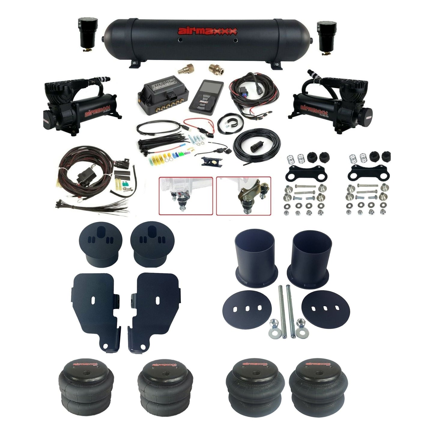 air lift 3p 27685 dual 580 black compressors aluminum tank 2600 bags & airmaxxx brackets air ride kit for 1965-70 chevy impala KIMP65-580B2-57ABK-27685-WK-3P2