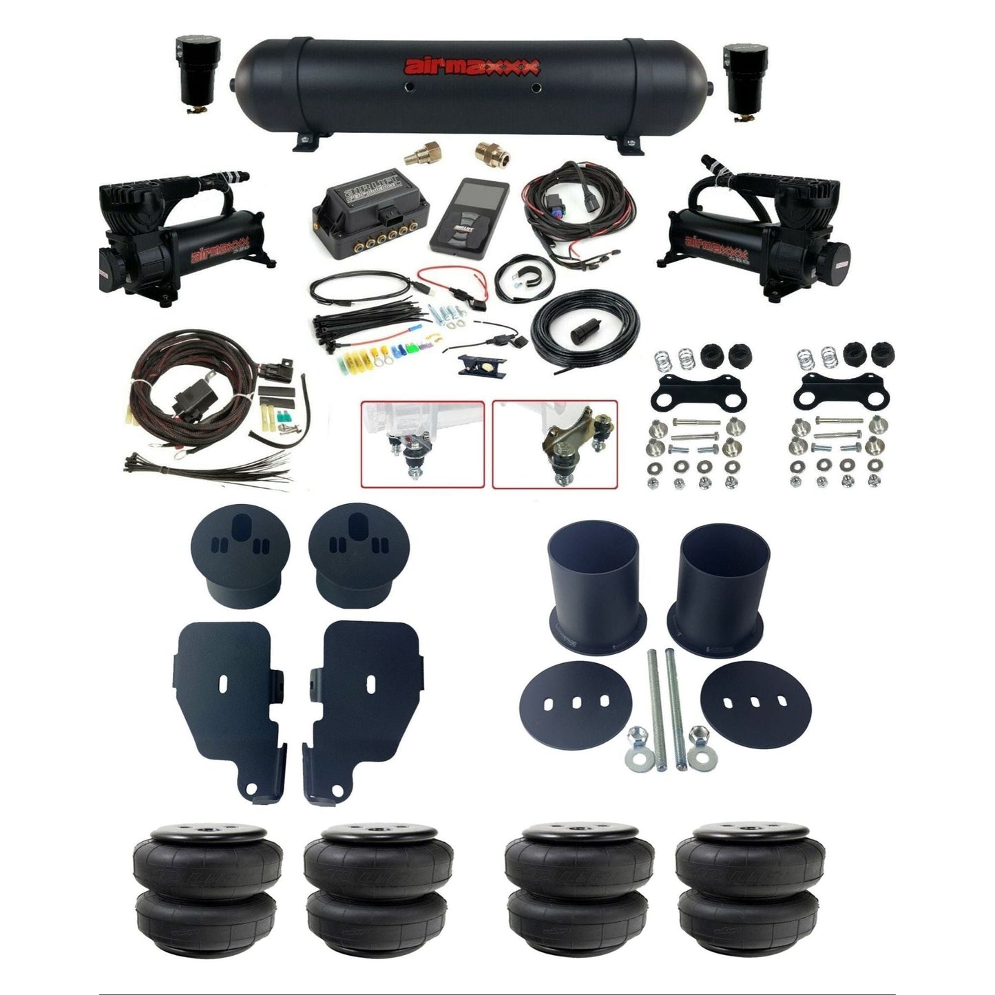 air lift 3p 27685 dual 580 black compressors aluminum tank airlift bags & airmaxxx brackets air ride kit for 1965-70 chevy impala KIMP65-580B2-57ABK-27685-WK-3P2D25