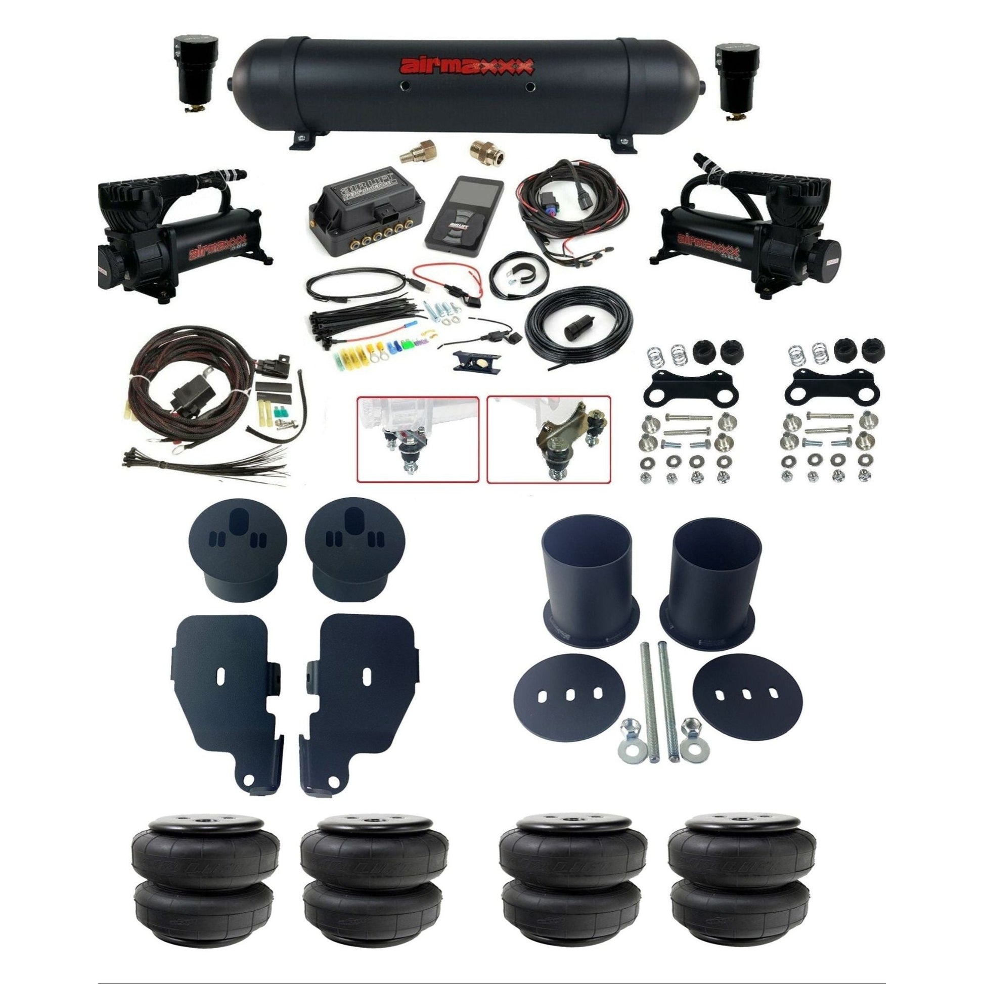air lift 3p 27685 dual 580 black compressors aluminum tank airlift bags & airmaxxx brackets air ride kit for 1965-70 chevy impala KIMP65-580B2-57ABK-27685-WK-3P2D25