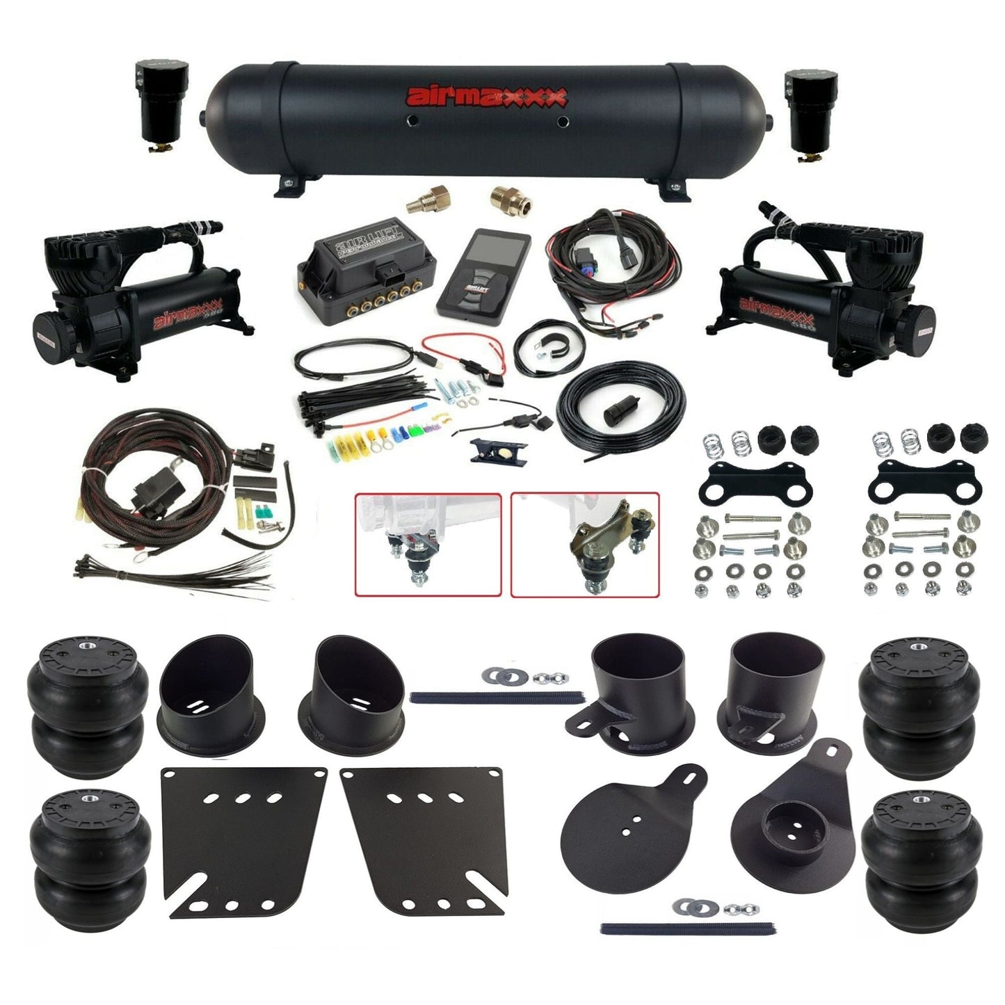 air lift 3p 27685 dual 580 black compressors aluminum tank slam bags & airmaxxx brackets air ride kit for 1958-64 chevy impala KIMP58-580B2-57ABK-27685-WK-3P2-SS7