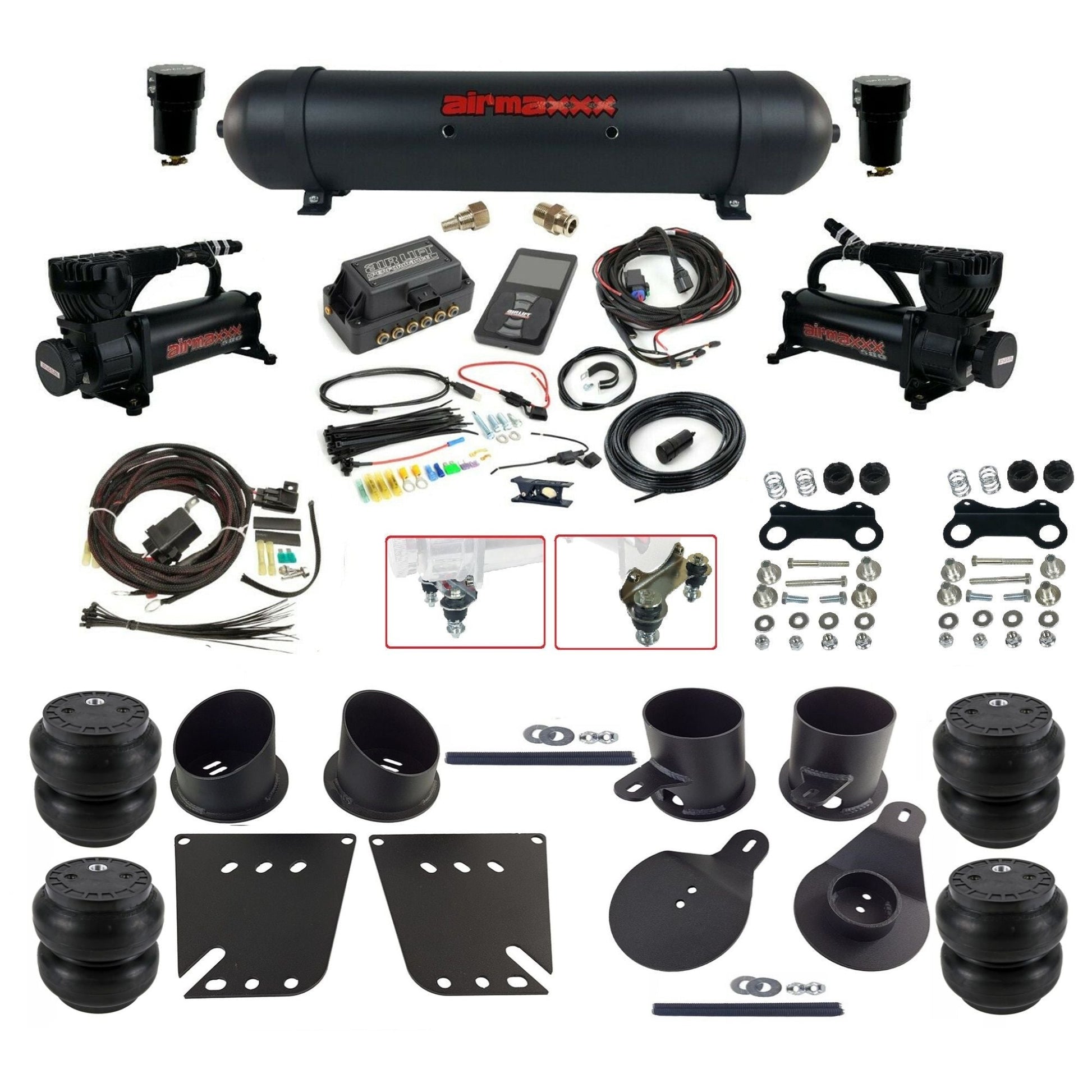 air lift 3p 27685 dual 580 black compressors aluminum tank slam bags & airmaxxx brackets air ride kit for 1958-64 chevy impala KIMP58-580B2-57ABK-27685-WK-3P2-SS7