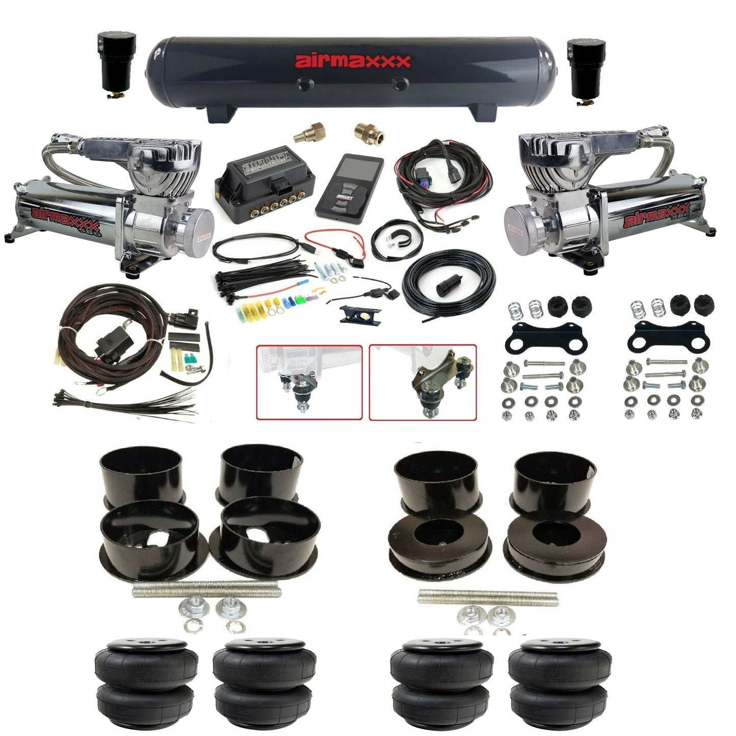 air lift 3p 27685 dual 580 chrome compressors steel tank airlift bags & airmaxxx brackets air ride kit for 1971-96 gm b-body KBBDY-580C2-57S-27685-WK-3P2D25