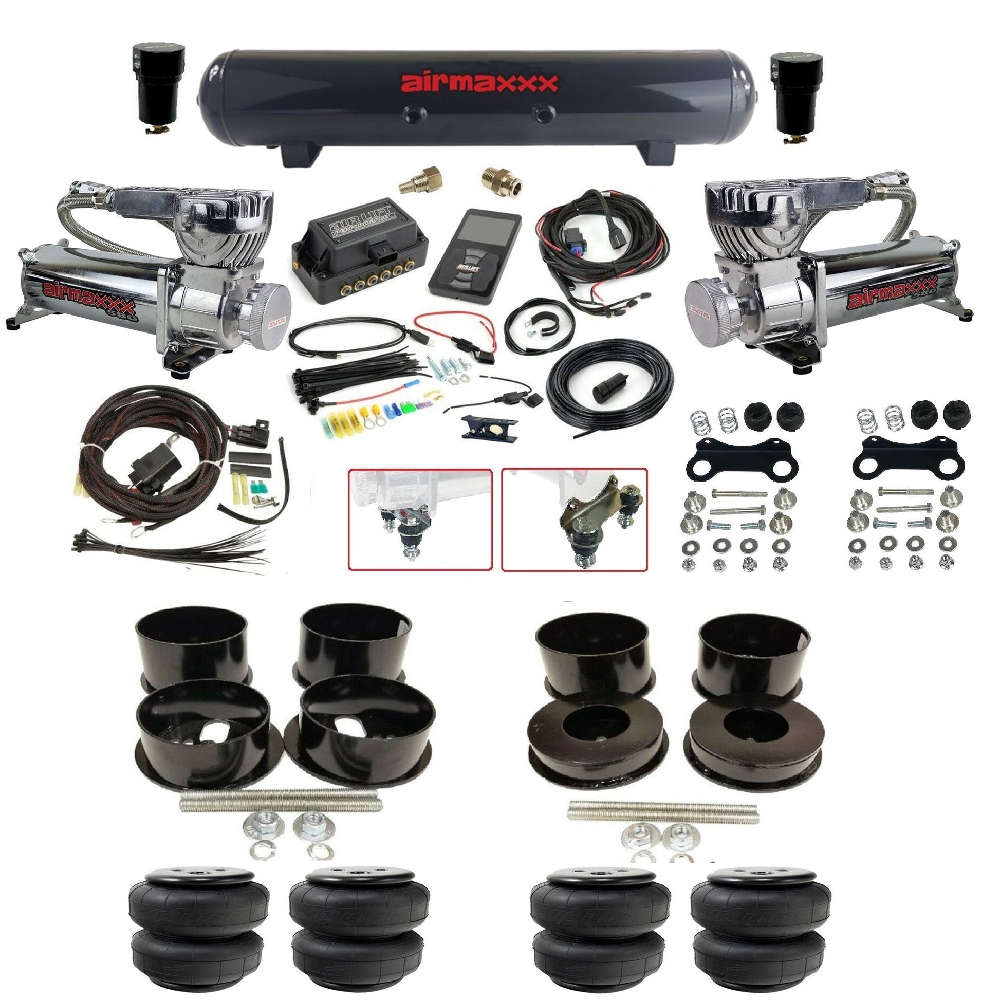 air lift 3p 27685 dual 580 chrome compressors steel tank airlift bags & airmaxxx brackets air ride kit for 1971-96 gm b-body KBBDY-580C2-57S-27685-WK-3P2D25