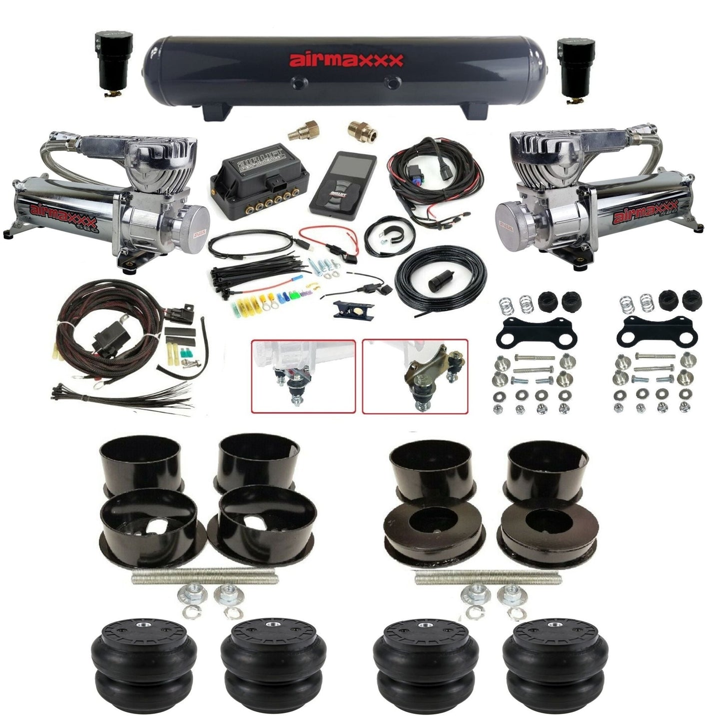 air lift 3p 27685 dual 580 chrome compressors steel tank slam bags & airmaxxx brackets air ride kit for 1971-96 gm b-body KBBDY-580C2-57S-27685-WK-3P2SS7