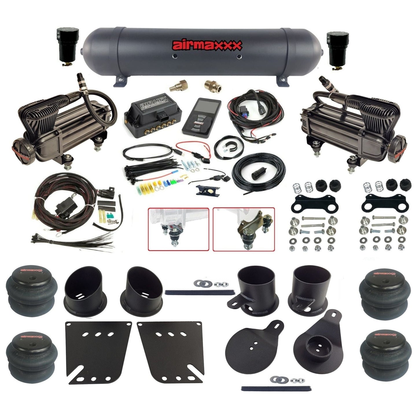 air lift 3p 27685 dual X-series compressors aluminum tank 2600 bags & airmaxxx brackets air ride kit for 1958-64 chevy impala KIMP58-XB2-57ABK-27685-WK-3P2