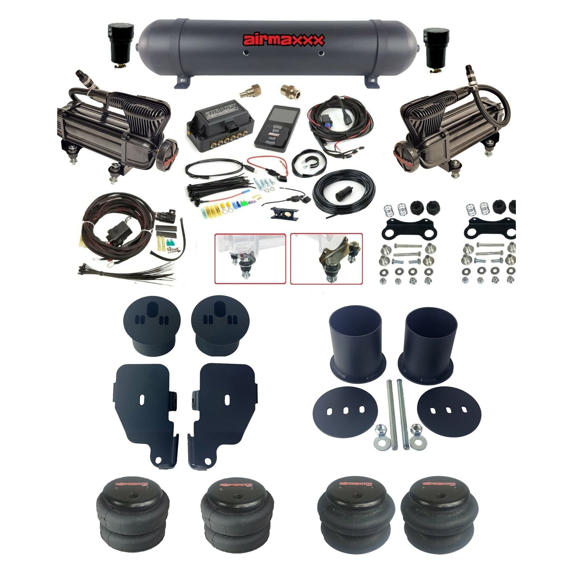 air lift 3p 27685 dual X-series compressors aluminum tank 2600 bags & airmaxxx brackets air ride kit for 1965-70 chevy impala KIMP65-XB2-57ABK-27685-WK-3P2
