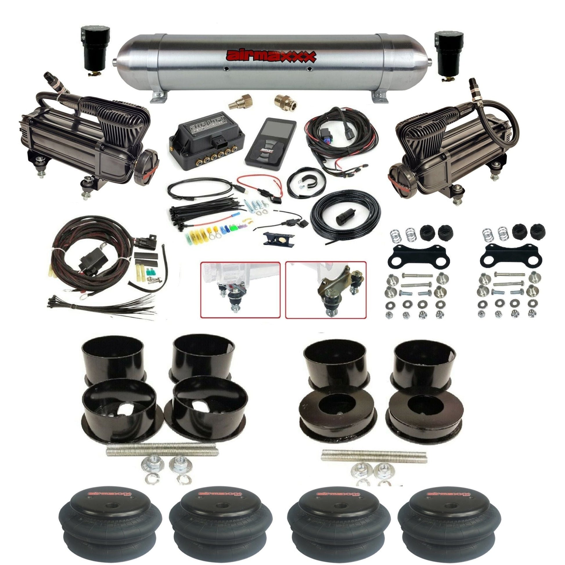 air lift 3p 27685 dual X-series compressors raw aluminum tank 2600 bags & airmaxxx brackets air ride kit for 1971-96 gm b-body KBBDY-XB2-57ARW-27685-WK-3P2