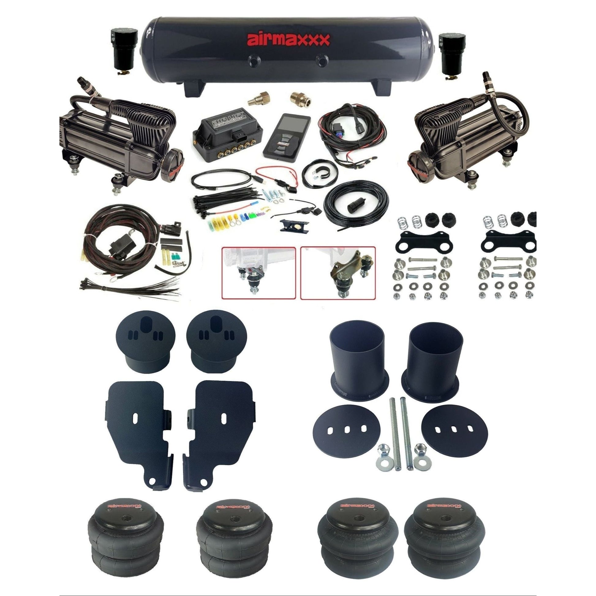 air lift 3p 27685 dual X-series compressors steel tank 2600 bags & airmaxxx brackets air ride kit for 1965-70 chevy impala KIMP65-XB2-57S-27685-WK-3P2