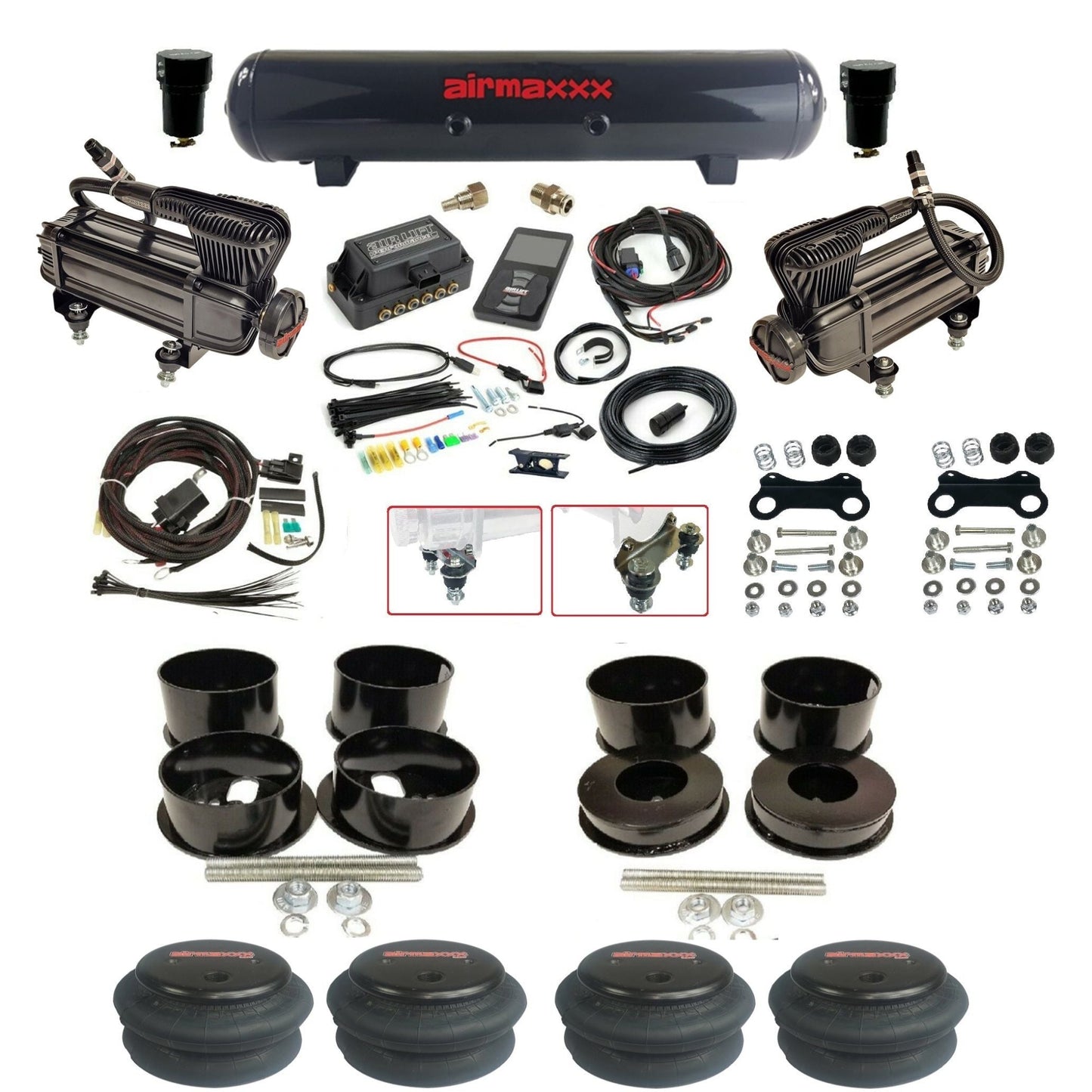 air lift 3p 27685 dual X-series compressors steel tank 2600 bags & airmaxxx brackets air ride kit for 1971-96 gm b-body KBBDY-XB2-57S-27685-WK-3P2