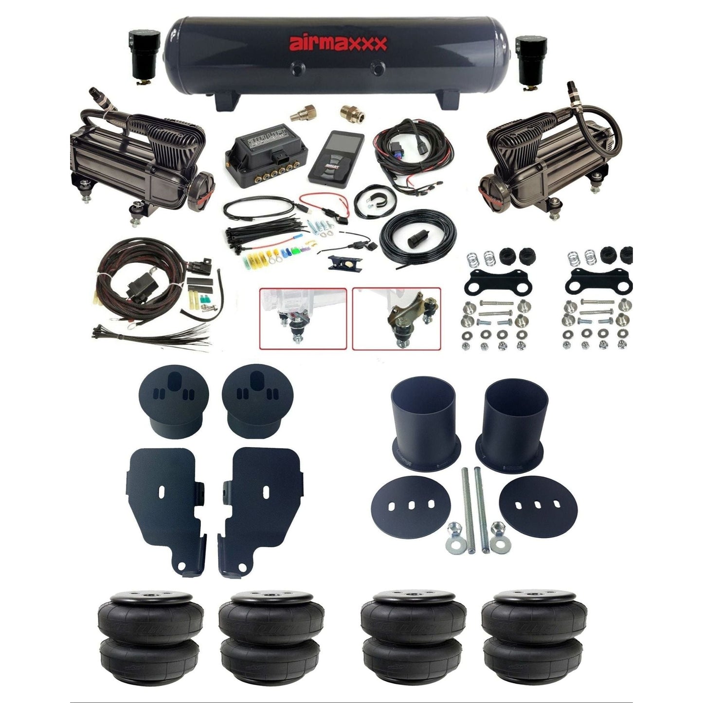 air lift 3p 27685 dual X-series compressors steel tank airlift bags & airmaxxx brackets air ride kit for 1965-70 chevy impala KIMP65-XB2-57S-27685-WK-3P2D25