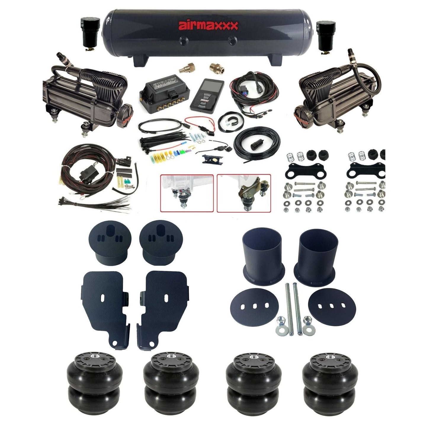 air lift 3p 27685 dual X-series compressors steel tank slam bags & airmaxxx brackets air ride kit for 1965-70 chevy impala KIMP65-XB2-57S-27685-WK-3P2SS6