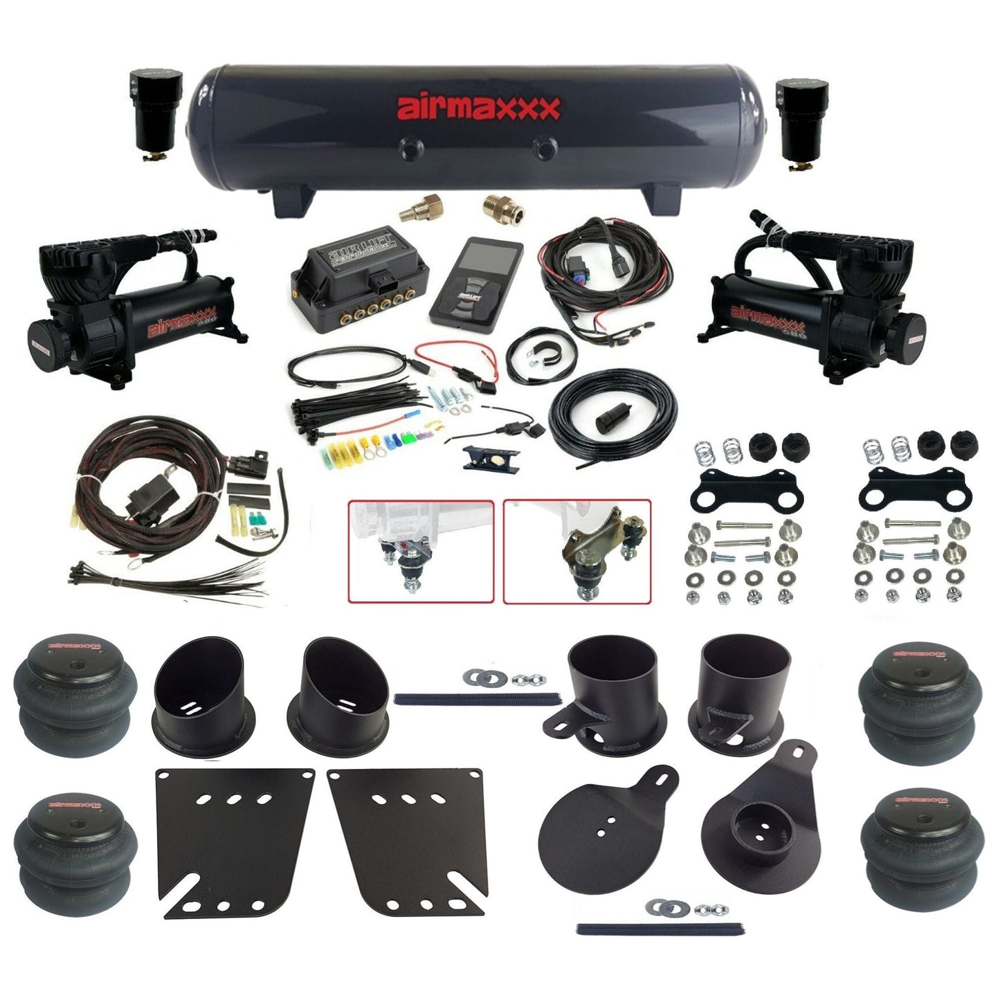 air lift 3p 27685 dual black 580 compressors steel tank 2600 bags & airmaxxx brackets air ride kit for 1958-64 chevy impala KIMP58-580B2-57S-27685-WK-3P2