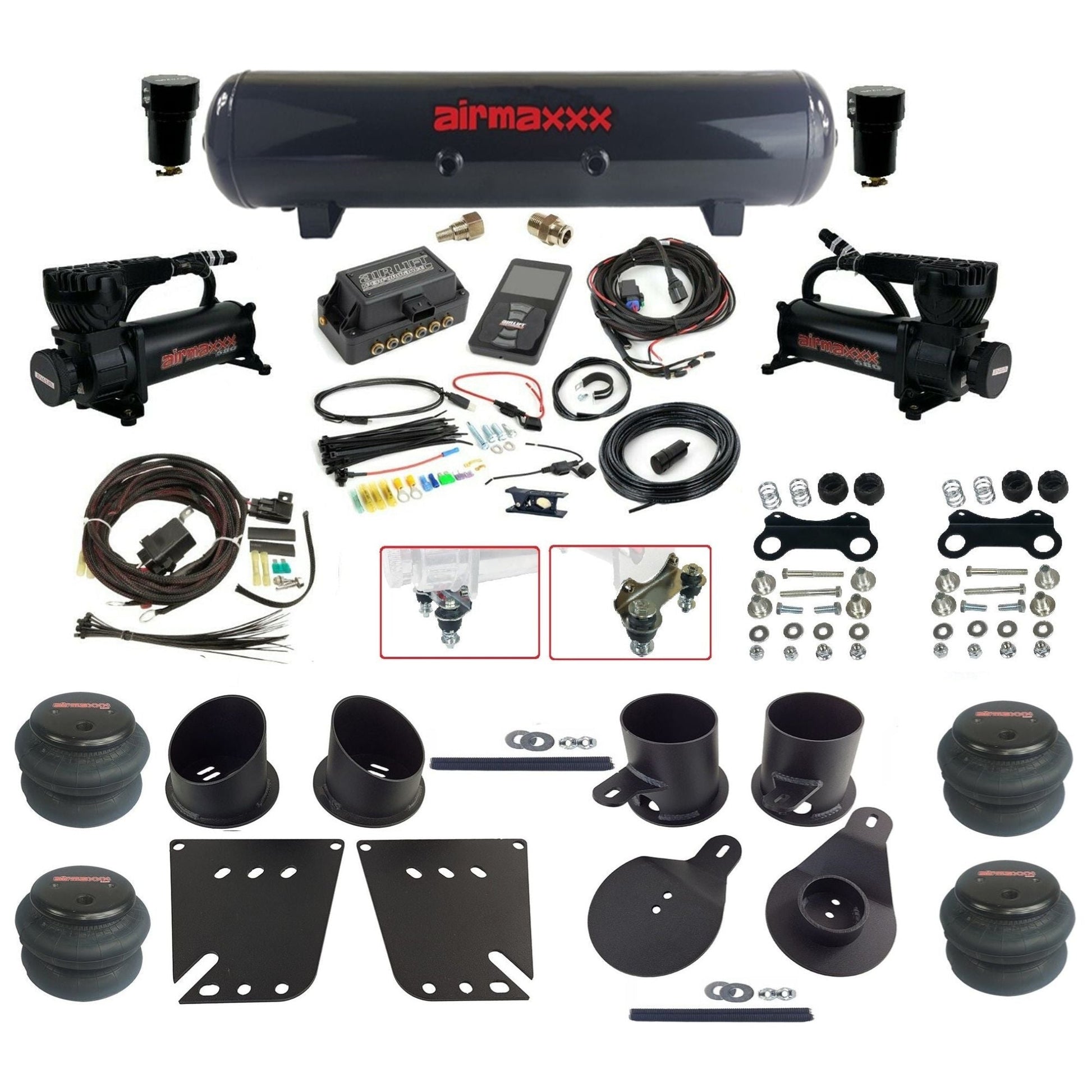 air lift 3p 27685 dual black 580 compressors steel tank 2600 bags & airmaxxx brackets air ride kit for 1958-64 chevy impala KIMP58-580B2-57S-27685-WK-3P2