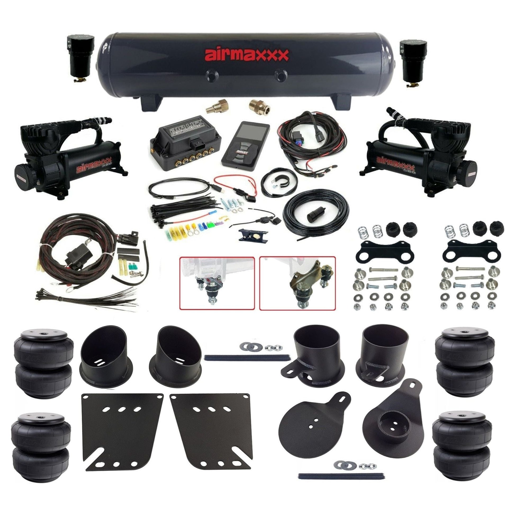 air lift 3p 27685 dual black 580 compressors steel tank airlift bags & airmaxxx brackets air ride kit for 1958-64 chevy impala KIMP58-580B2-57S-27685-WK-3P2-D25