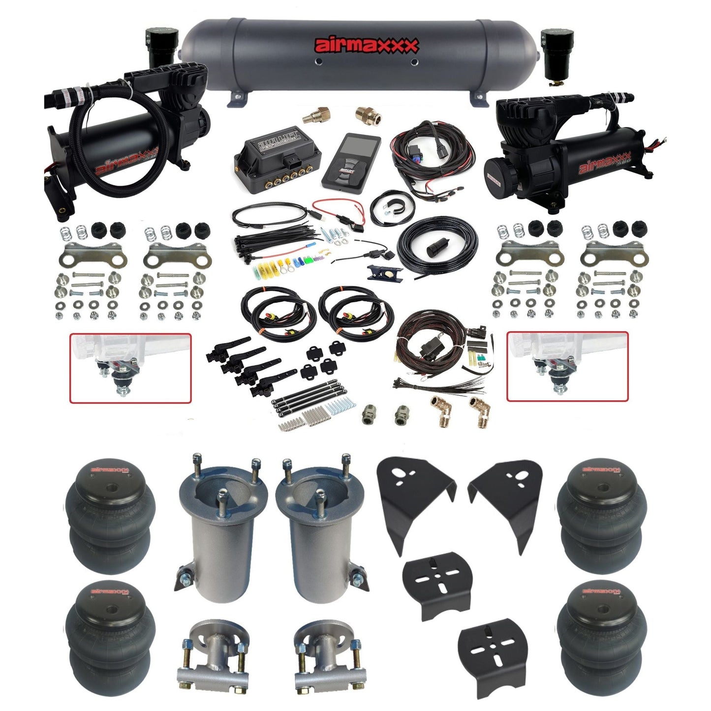 air lift 3p 27695 air ride kit with black 580 compressors black aluminum tank 2600 bags & airmaxxx brackets fits 2007-18 silverado 1500 2wd KGM07-580B2-57ABK-27695-WK-3P