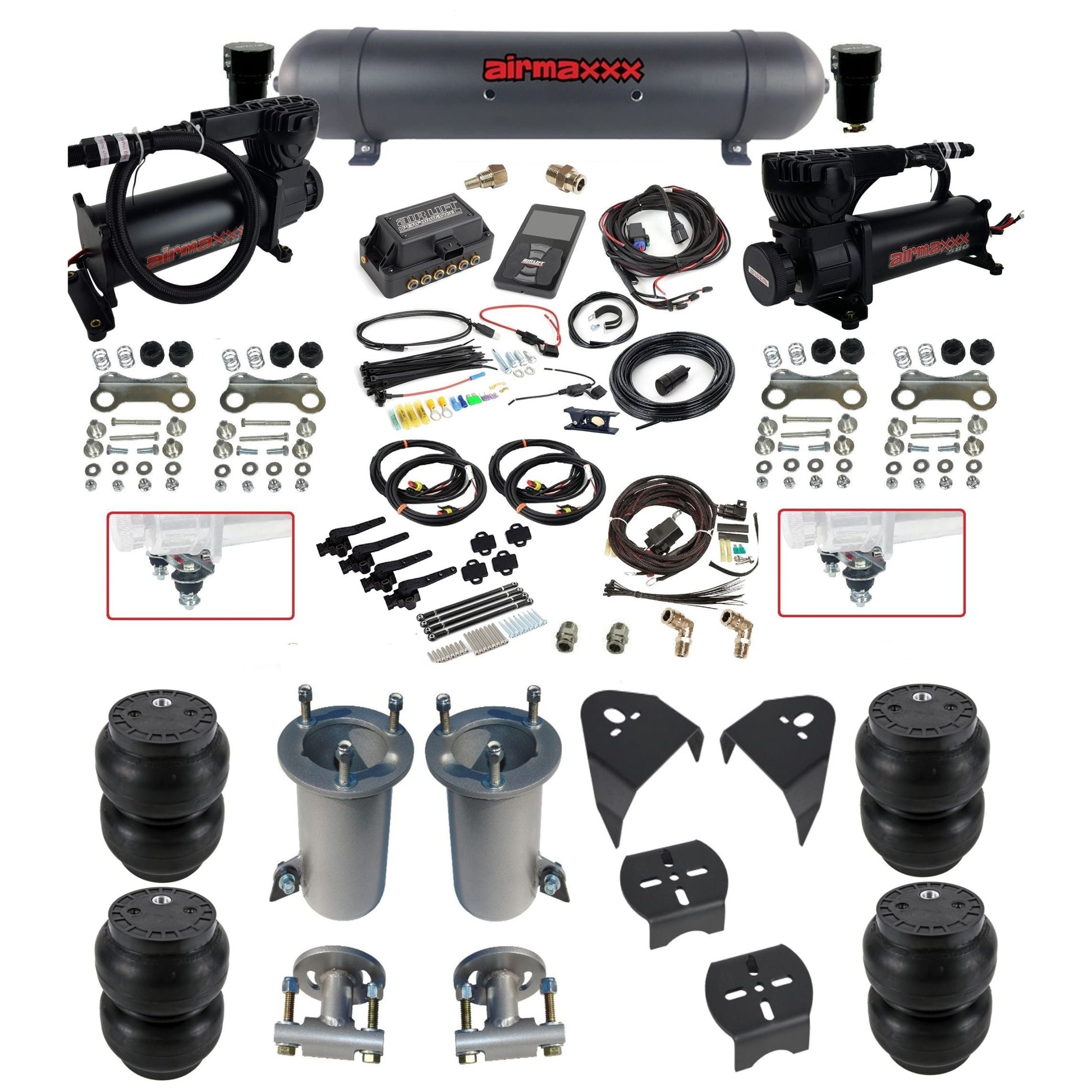air lift 3p 27695 air ride kit with black 580 compressors black aluminum tank Slam bags & airmaxxx brackets fits 2007-18 silverado 1500 2wd KGM07-580B2-57ABK-27695-WK-3PSS7