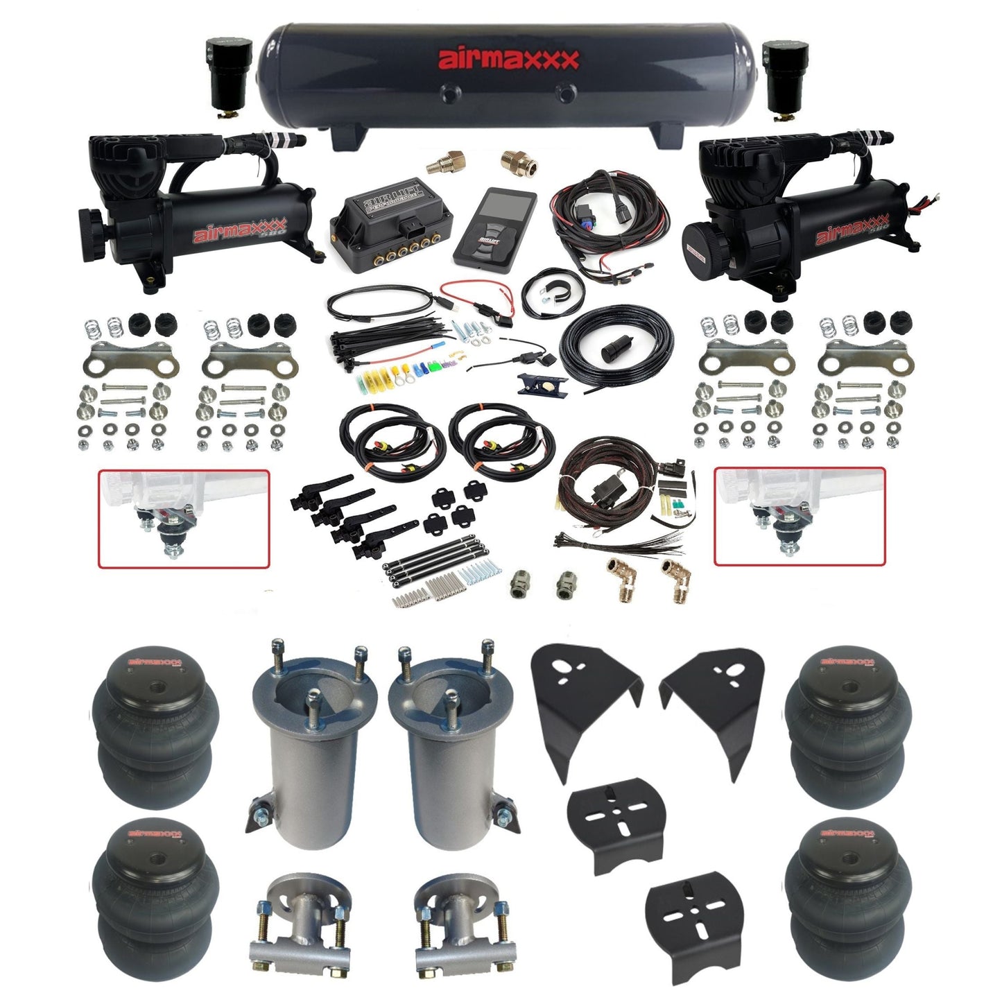 air lift 3p 27695 air ride kit with black 580 compressors steel tank 2600 bags & airmaxxx brackets fits 2007-18 silverado 1500 2wd KGM07-580B2-57S-27695-WK-3P
