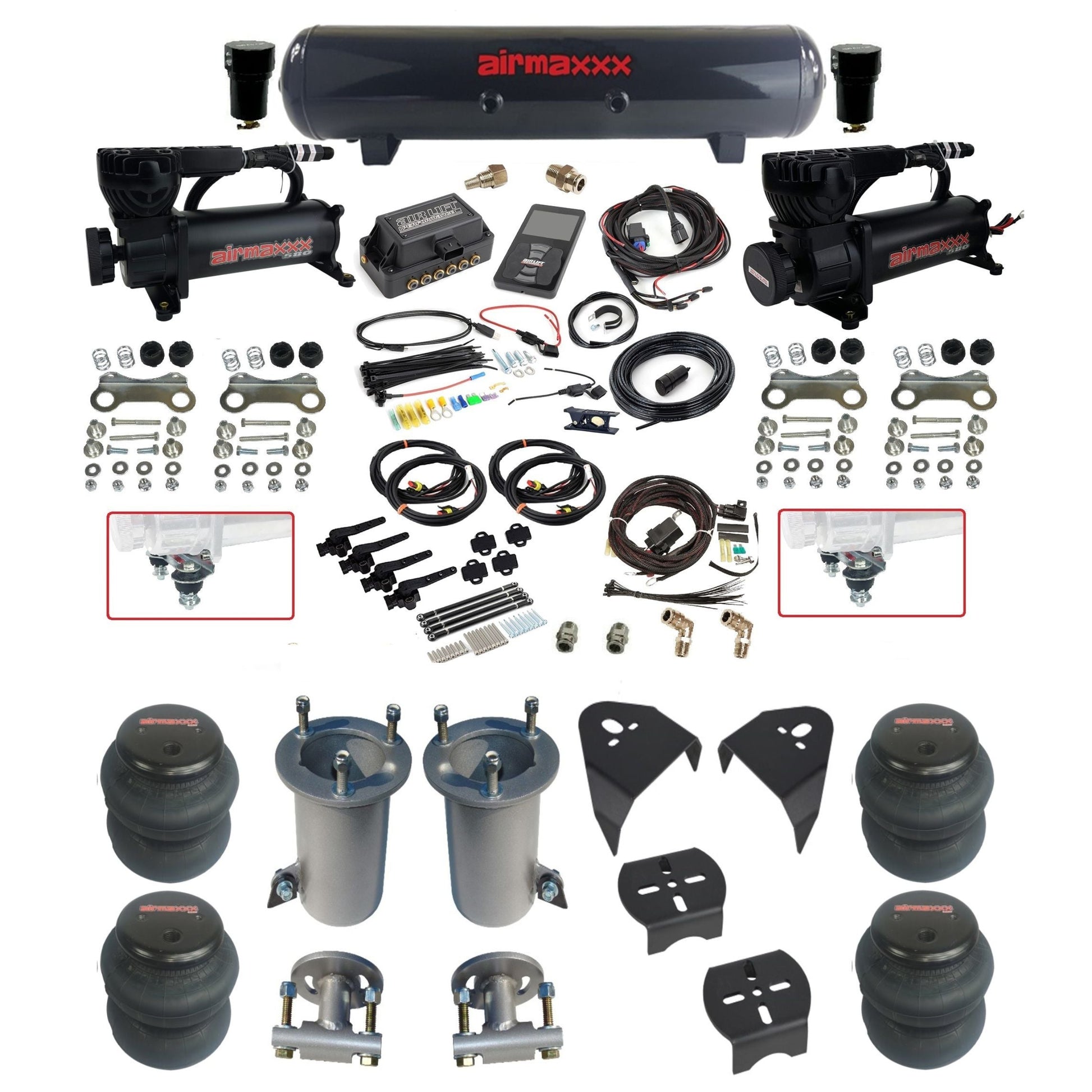air lift 3p 27695 air ride kit with black 580 compressors steel tank 2600 bags & airmaxxx brackets fits 2007-18 silverado 1500 2wd KGM07-580B2-57S-27695-WK-3P