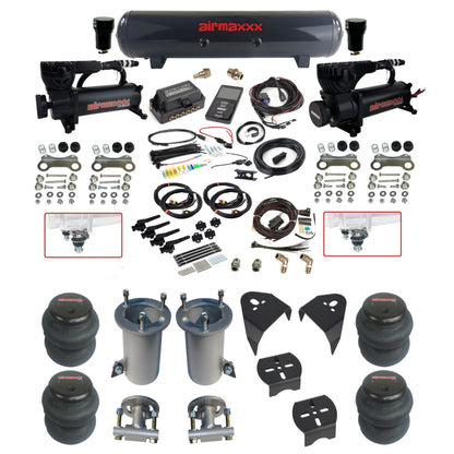 air lift 3p 27695 air ride kit with black 580 compressors steel tank 2600 bags & airmaxxx brackets fits 2007-18 silverado 1500 2wd KGM07-580B2-57S-27695-WK-3P