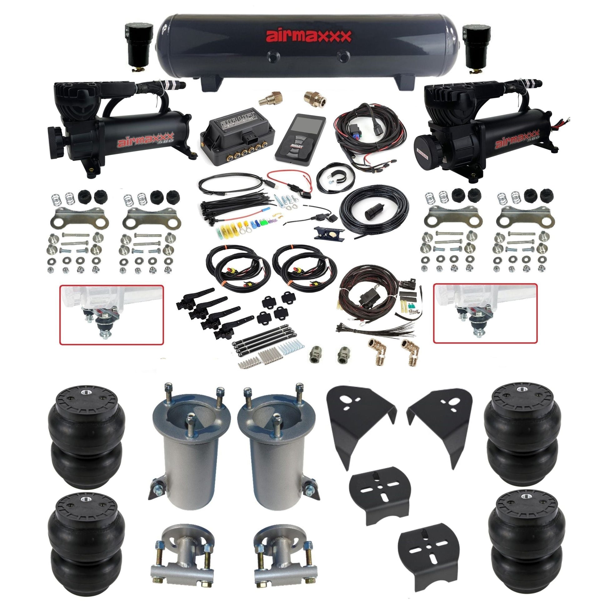 air lift 3p 27695 air ride kit with black 580 compressors steel tank Slam bags & airmaxxx brackets fits 2007-18 silverado 1500 2wd KGM07-580B2-57S-27695-WK-3PSS7