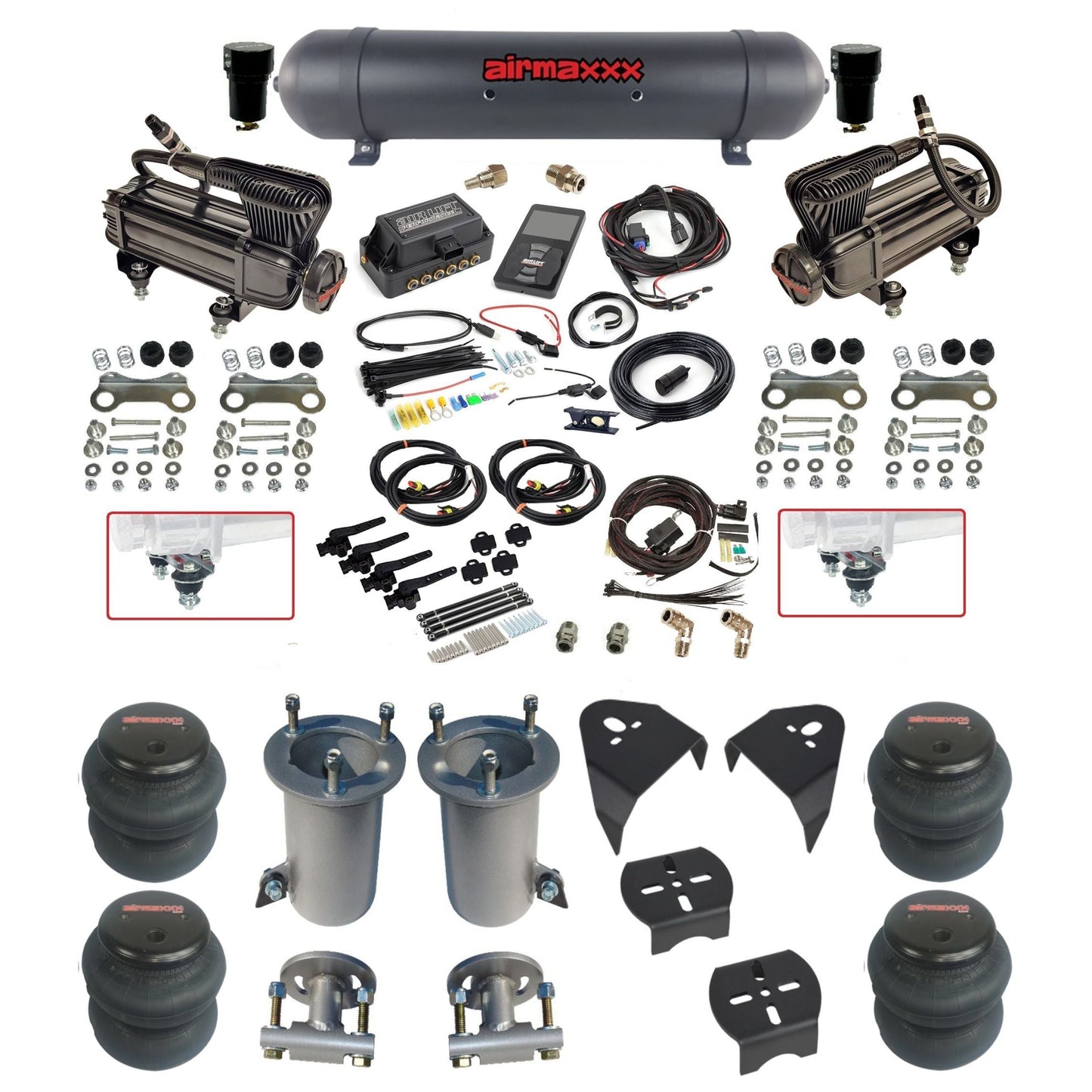 air lift 3p 27695 air ride kit with black X-series compressors black aluminum tank 2600 bags & airmaxxx brackets fits 2007-18 silverado 1500 2wd KGM07-XB2-57ABK-27695-WK-3P2