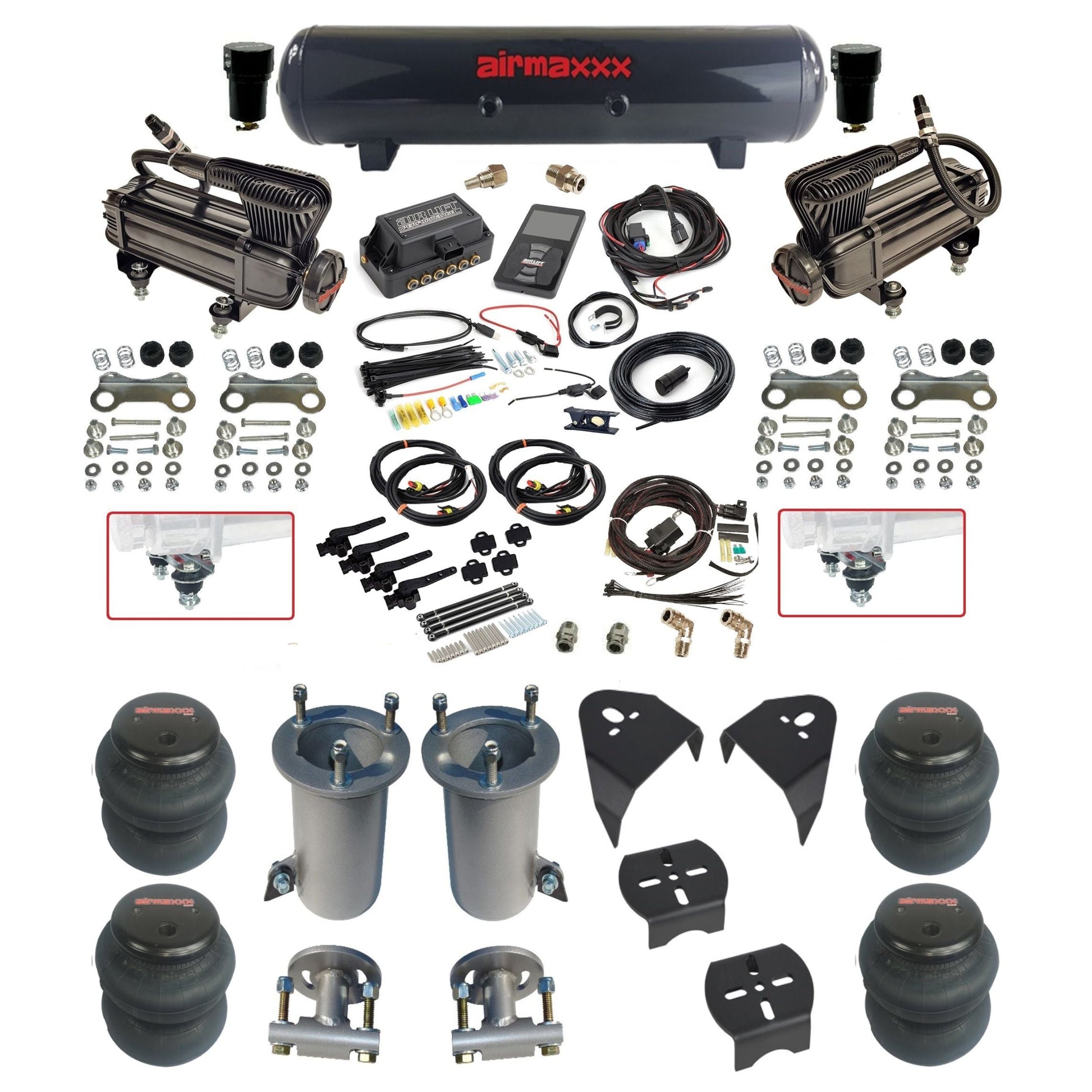 air lift 3p 27695 air ride kit with black X-series compressors steel tank 2600  bags & airmaxxx brackets fits 2007-18 silverado 1500 2wd KGM07-XB2-57S-27695-WK-3P2