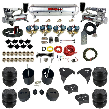 airmaxxx 1/2" Fast Bag air suspension kit w/580 chrome compressors slam bags & aluminum tank for 1988–1998 Chevy C15 KGM88-580C2-812-59ARW-7TBK-WK-HFSS7