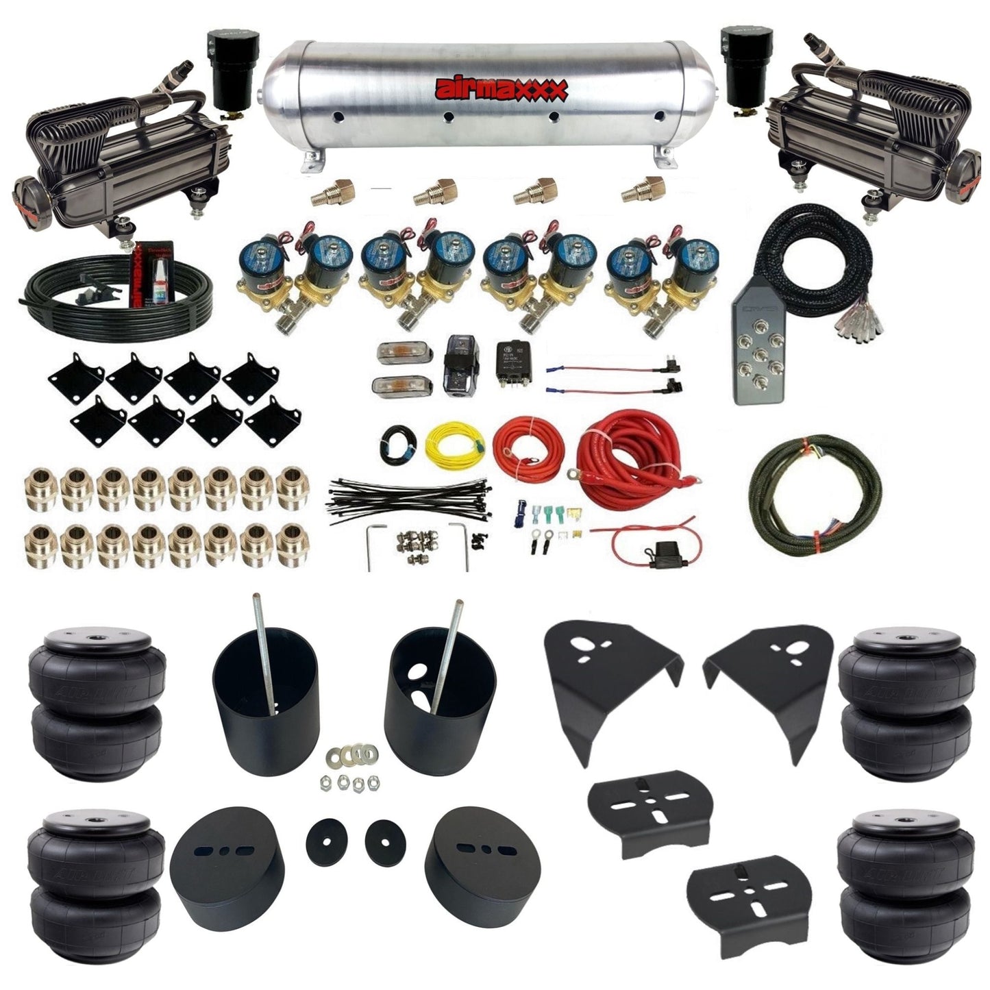 airmaxxx 1/2" Fast Bag air suspension kit w/x-series compressors airlift bags & aluminum tank for 1988–1998 Chevy C15 KGM88-XB2-812-59ARW-7TBK-WK-HFD26 
