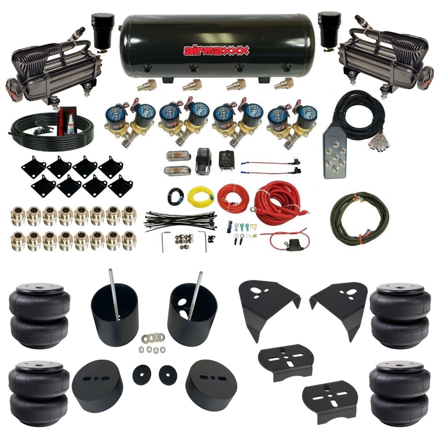 airmaxxx 1/2" Fast Bag air suspension kit w/x-series compressors airlift bags & steel tank for 1988–1998 Chevy C15 KGM88-XB2-812-89-7TBK-WK-HFD26