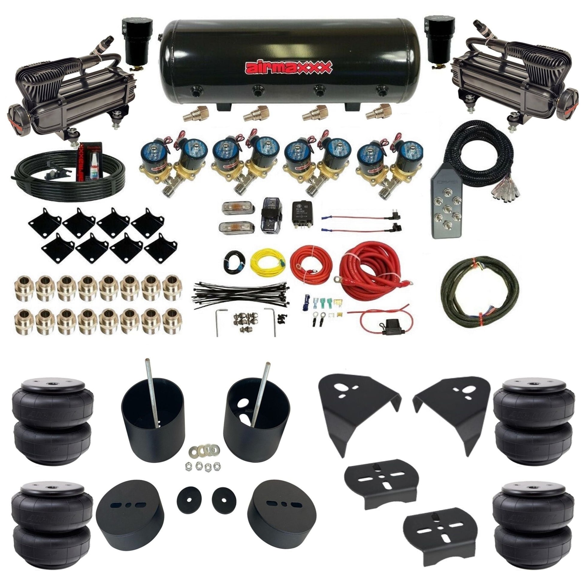 airmaxxx 1/2" Fast Bag air suspension kit w/x-series compressors airlift bags & steel tank for 1988–1998 Chevy C15 KGM88-XB2-812-89-7TBK-WK-HFD26