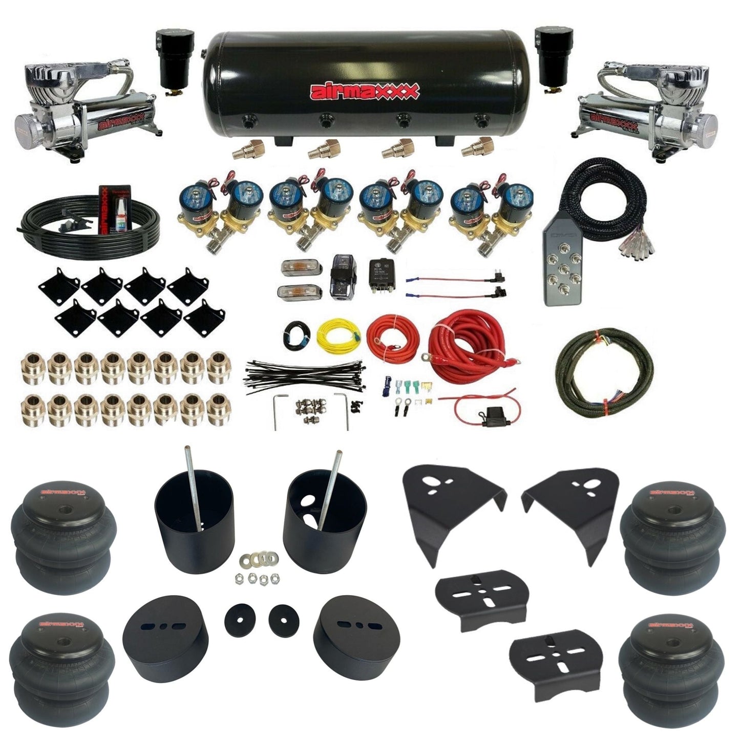 airmaxxx 1/2 fast 2600 bag 580 chrome compressors steel air tank suspension kit for 1988 1998 chevy c15 KGM88-580C2-812-89-7TBK-WK-HF
