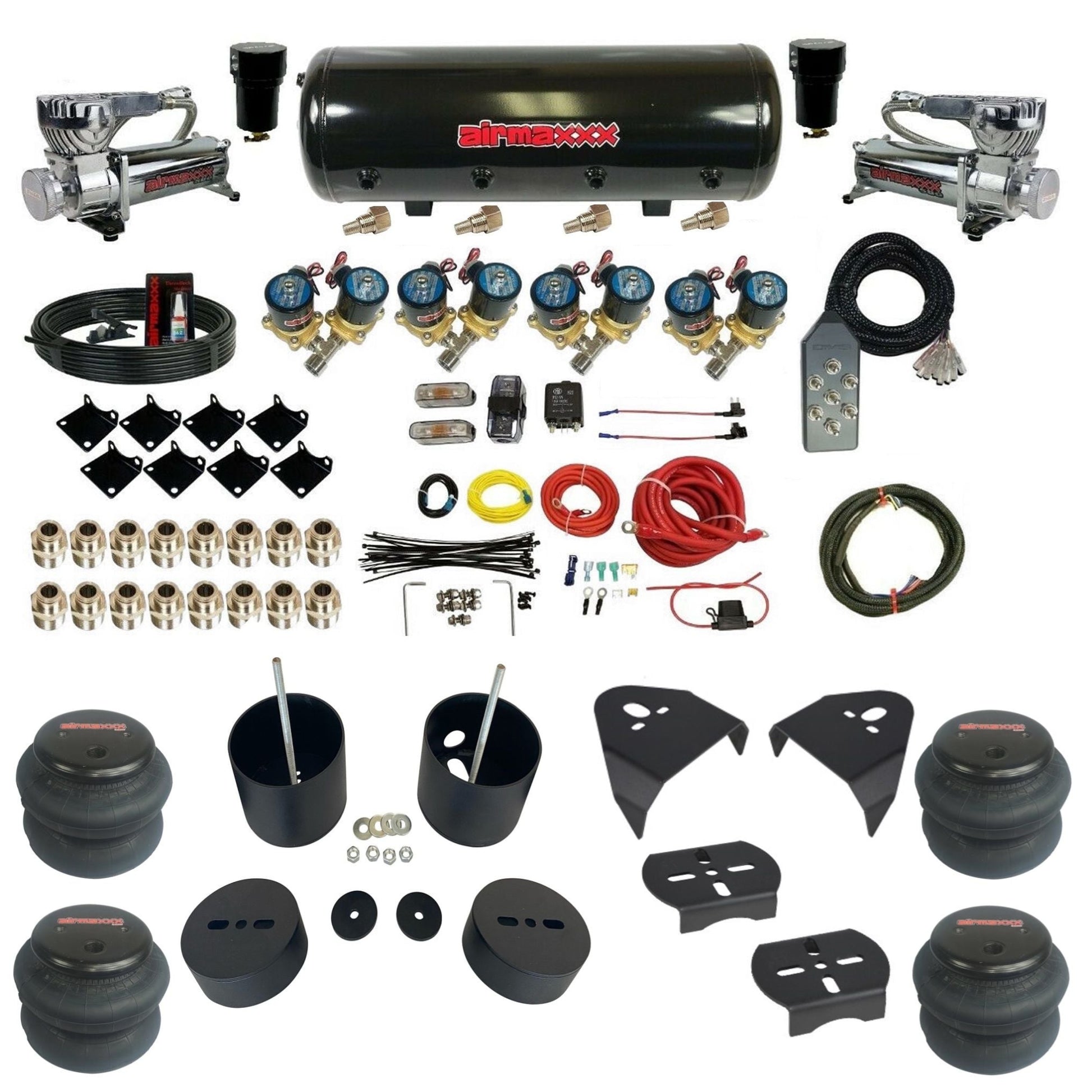 airmaxxx 1/2 fast 2600 bag 580 chrome compressors steel air tank suspension kit for 1988 1998 chevy c15 KGM88-580C2-812-89-7TBK-WK-HF
